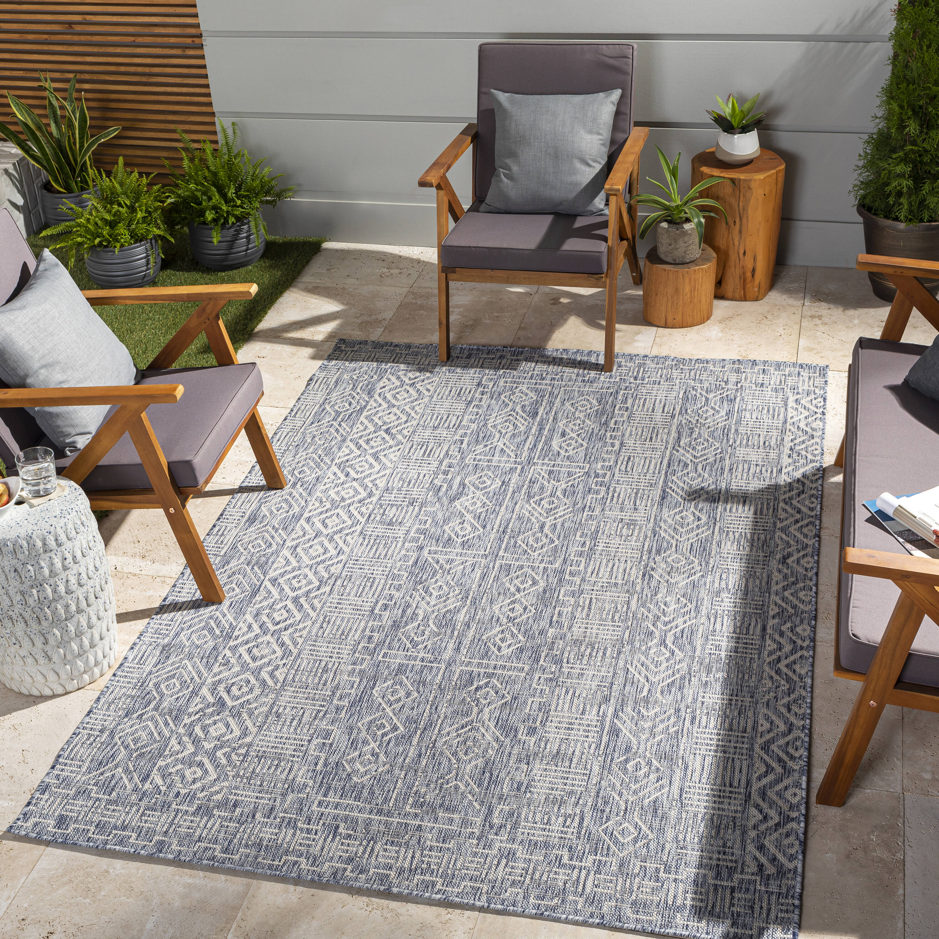 Livabliss EAG2413-2712 Eagean 3 x 12 (ft) Polypropylene Navy Rectangular Indoor/Outdoor Tribal Bohemian/Eclectic Runner rug
