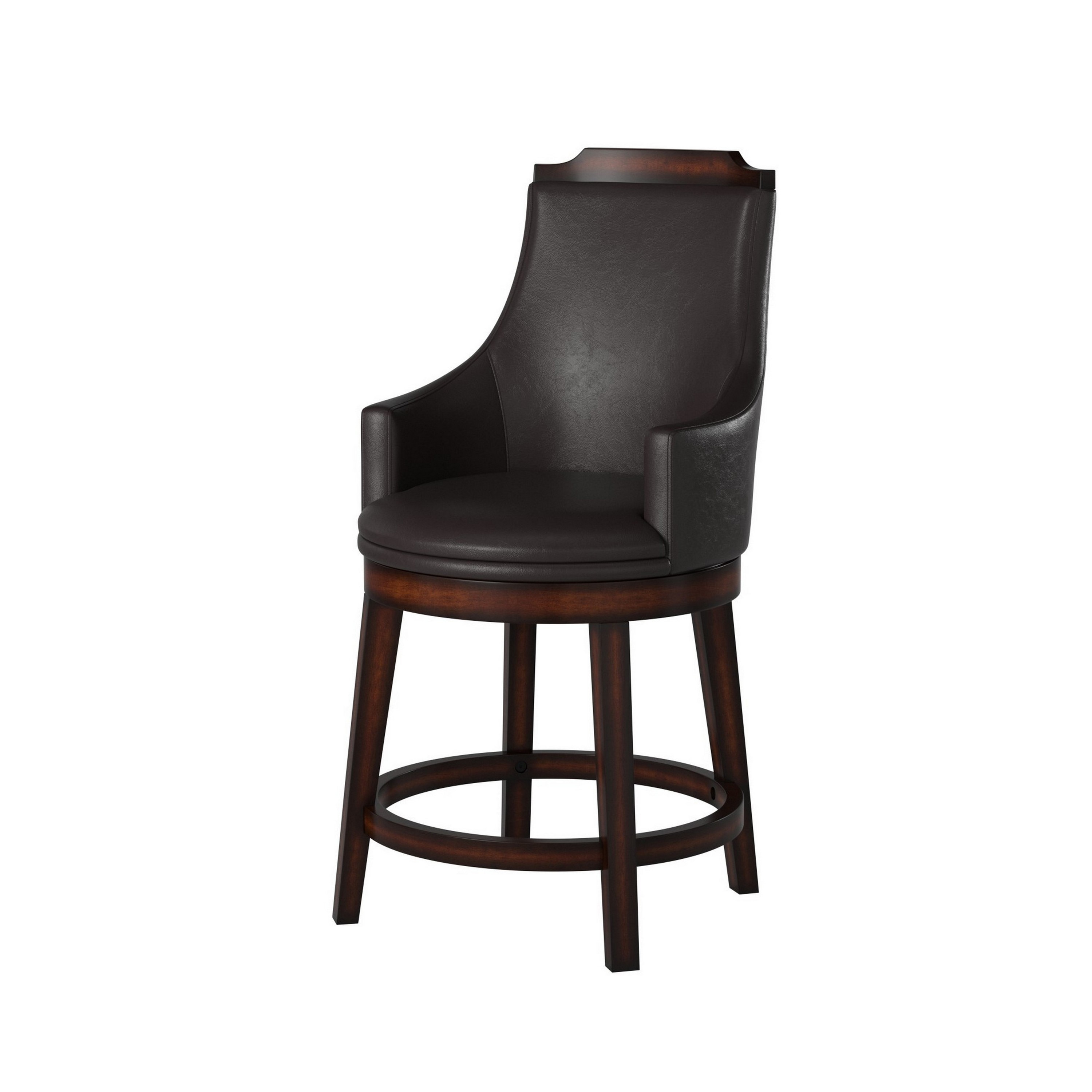 Benzara BM176340 Set of 2 Black and Brown 27-in H Extra tall (34-in and up) Round Seat Upholstered Swivel Wood Back Bar Stool with Arms and Back