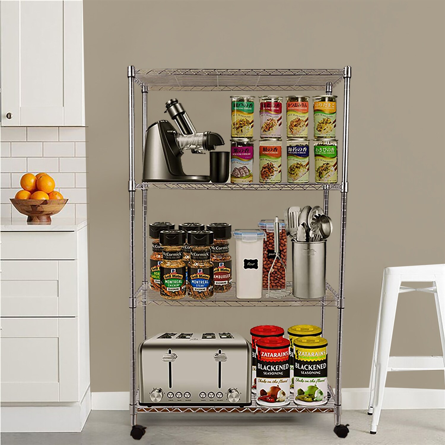 Mind Reader Metal Heavy Duty 4-Tier Utility Shelving Unit (23.23-in W x  13.39-in D x 48.74-in H), Silver in the Freestanding Shelving Units  department at
