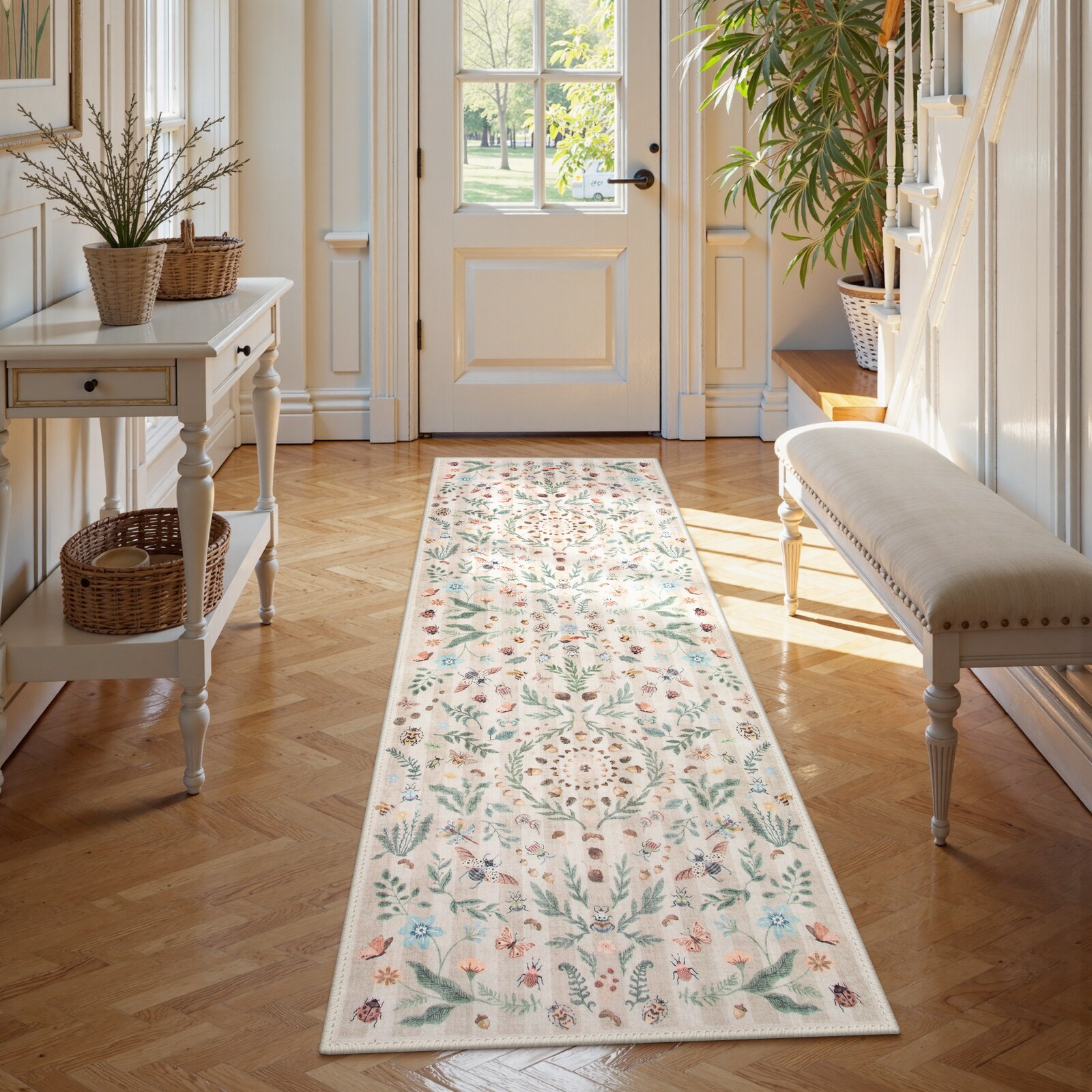 Lahome RR-DYR-KCZWKQ-61X183 2 x 6 (ft) Khaki Insect and Plant Vertical Striped Texture Short Pile Velvet Rectangular Indoor Area Rug