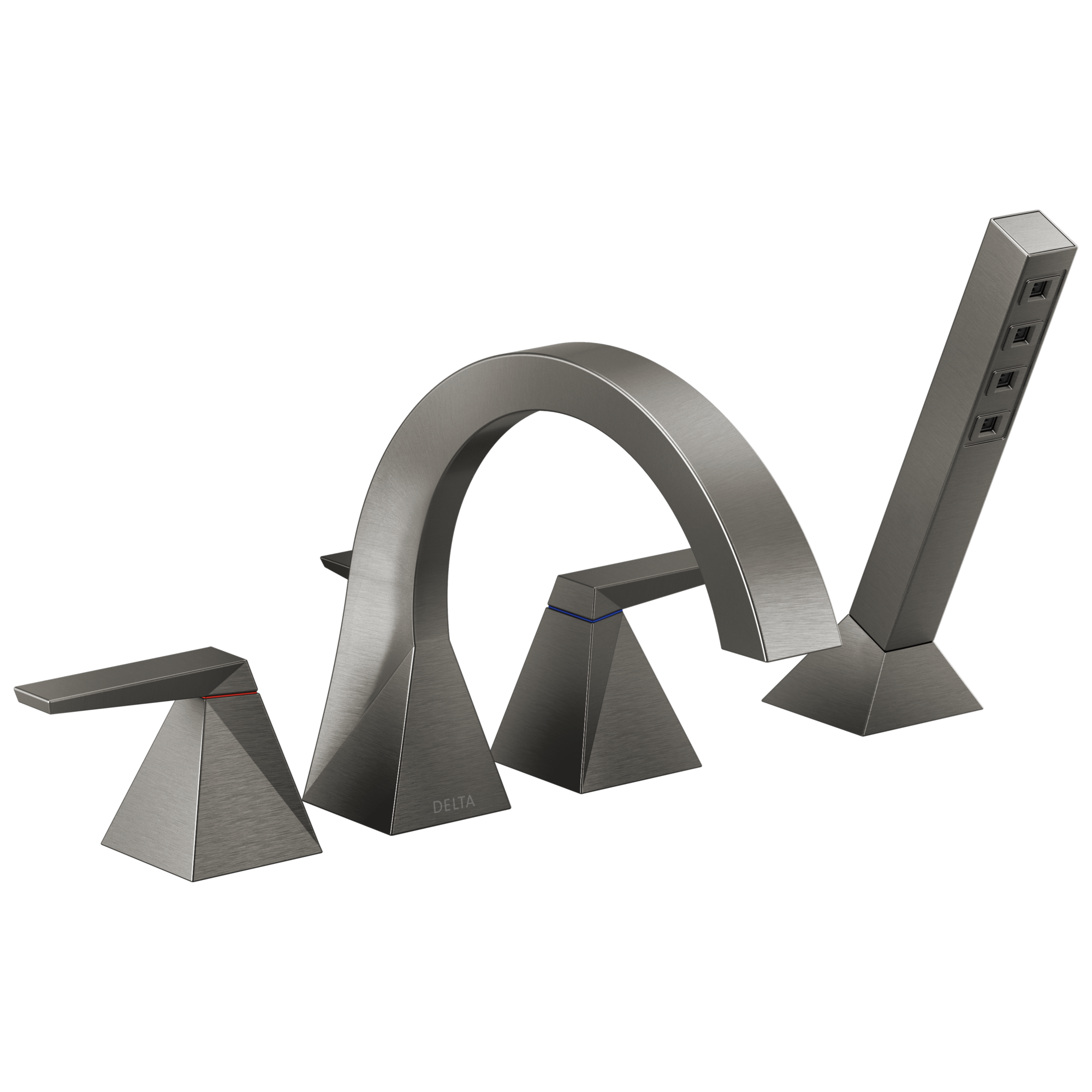 Delta T4746-KS-PR Trillian Lumicoat Black Stainless 2-handle Deck-mount Roman Mid-arc Bathtub Faucet with Hand Shower