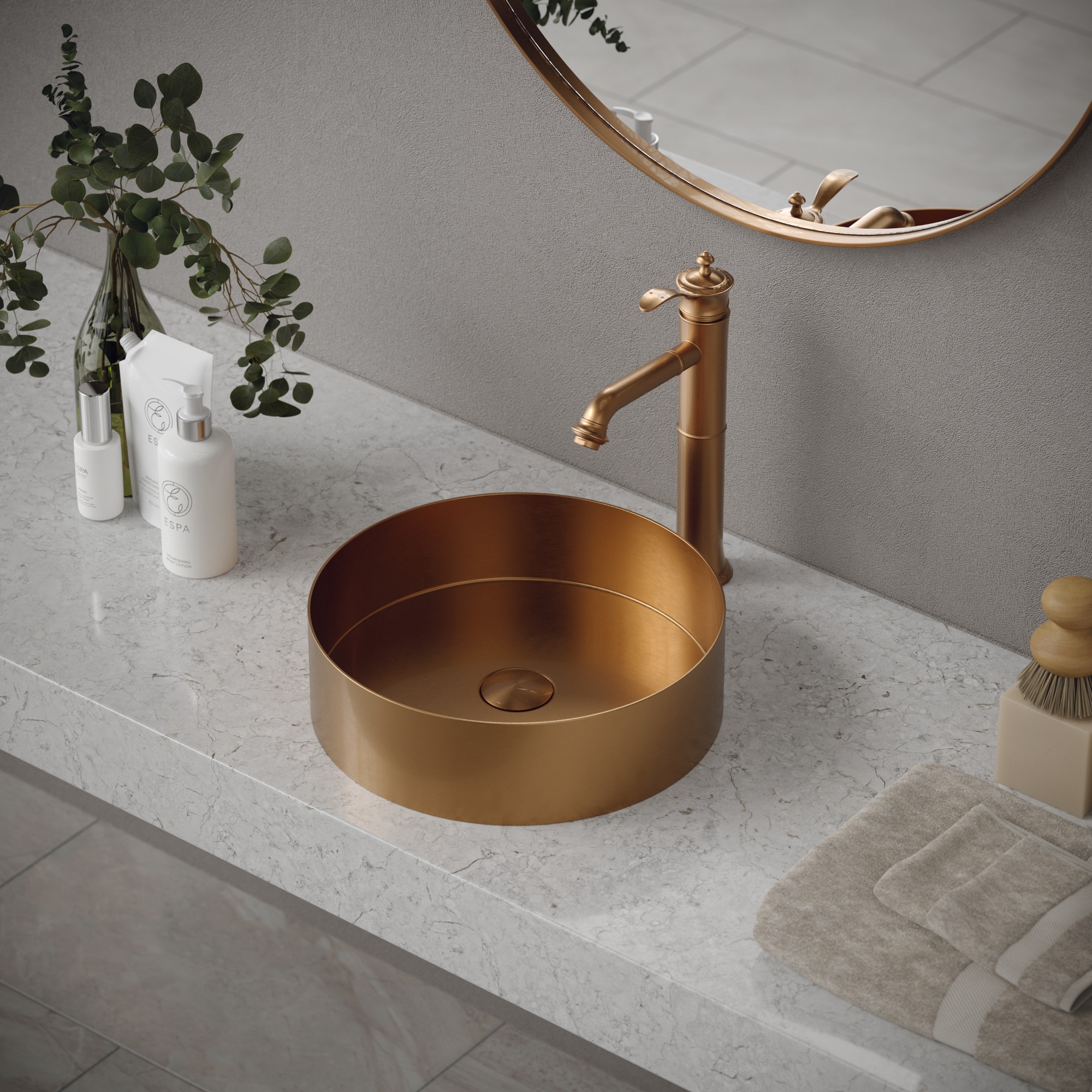 Karran CCV200BC Stainless steel Vessel Round Traditional Brushed Coper Bathroom Sink with Drain Included ( 14.25-in x 14.25-in )