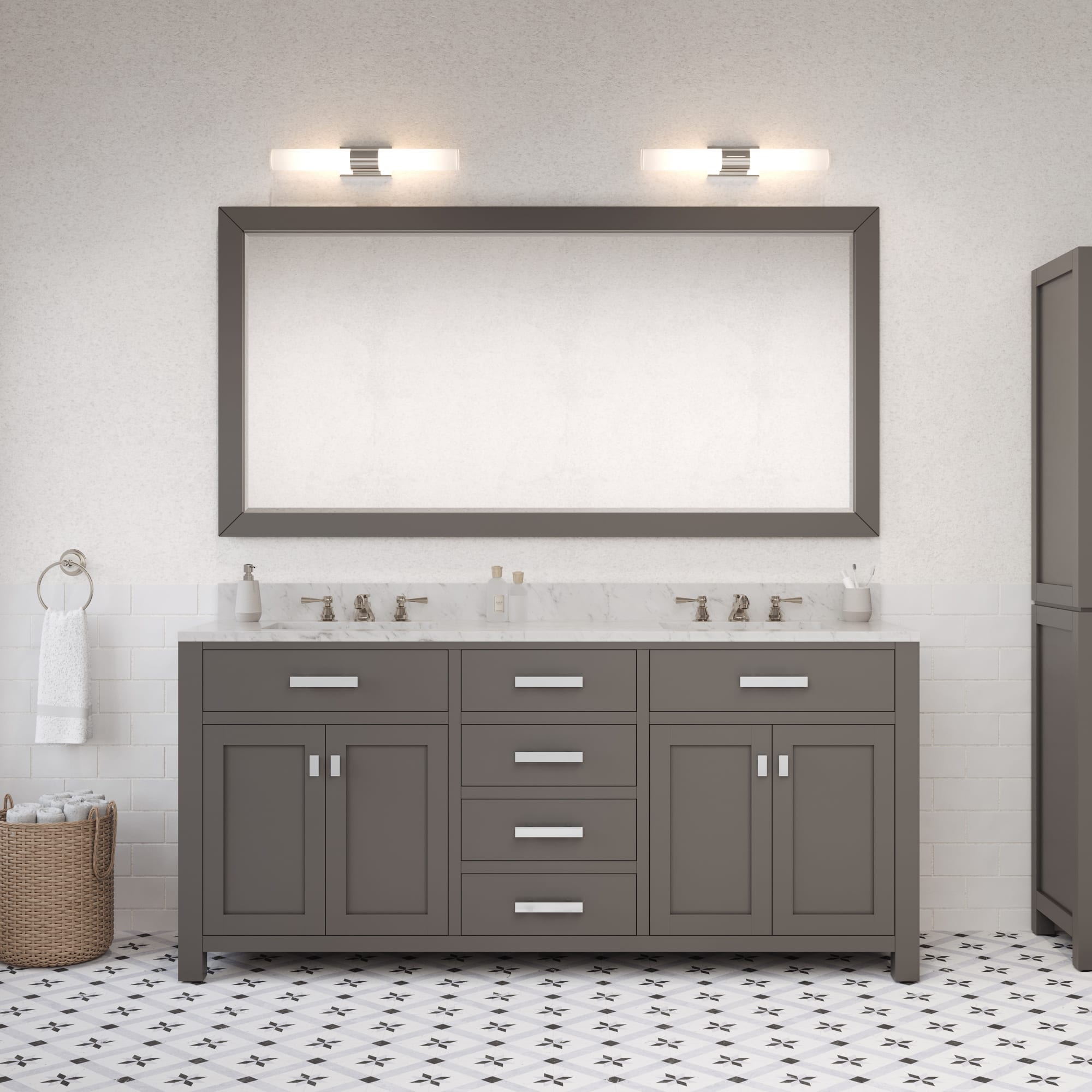 Water Creation MADISON72GB Madison 72-in Cashmere grey Undermount Double Sink Bathroom Vanity with Carrara white Natural Marble Top (Mirror Included)