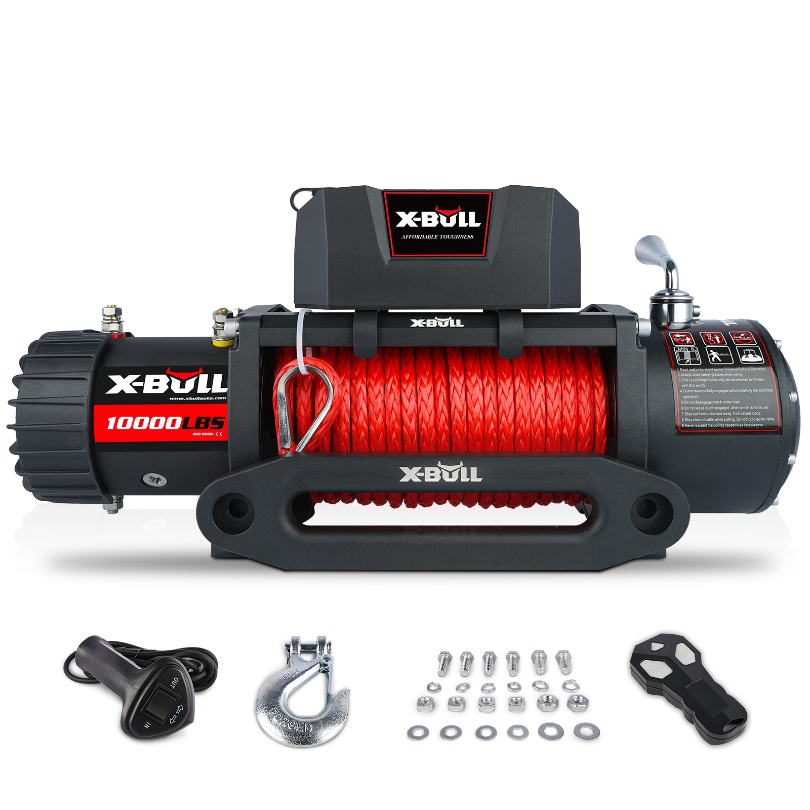 Siavonce XH48105 Electric Winch 10000 Lbs 12V Synthetic Rope Load Capacity Red Rope Jeep Towing Truck Off Road