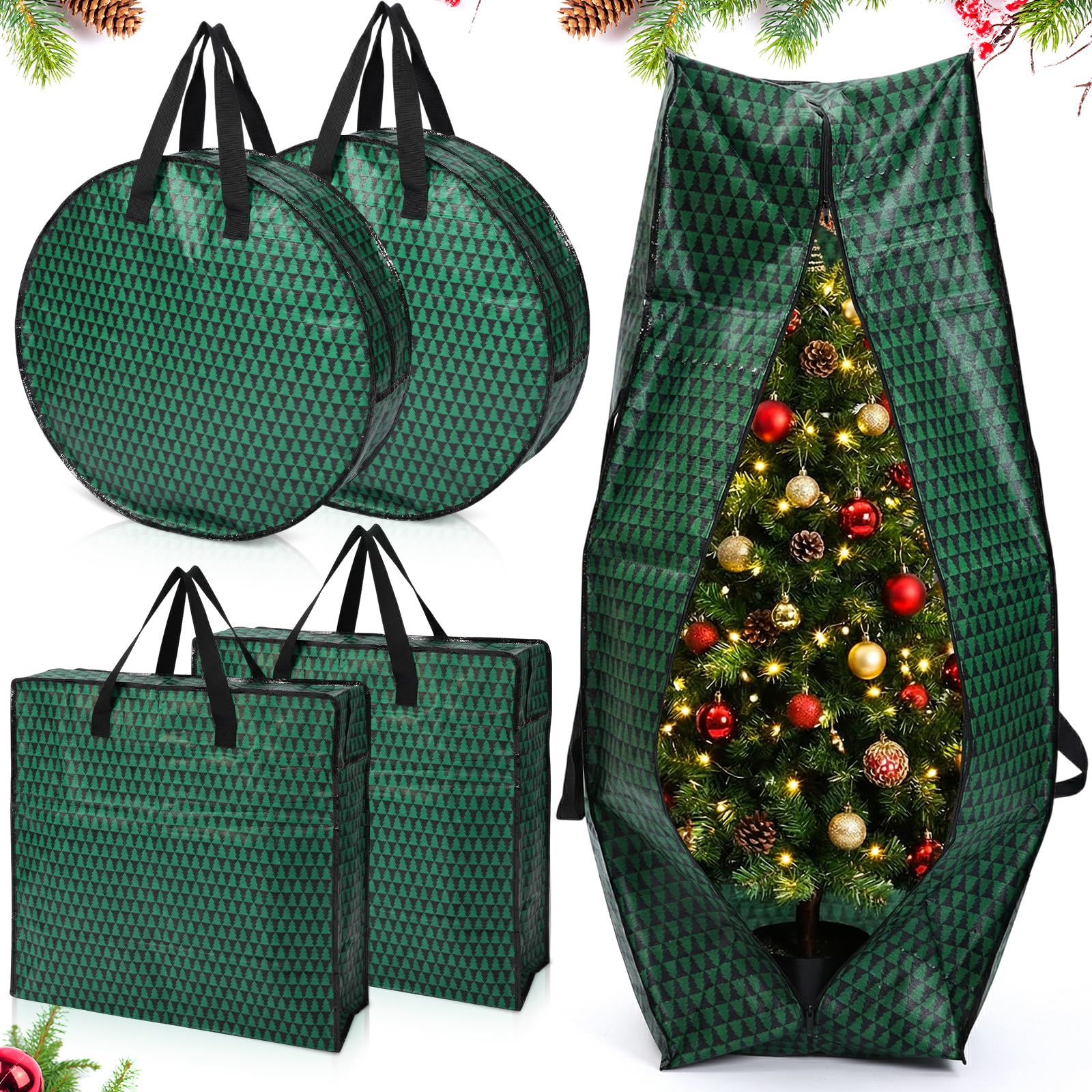 PIGFDK Large Green Stand 5 Pack Christmas Tree Storage Bags with Handles Zippers Waterproof Multifunctional Holiday Organizer Totes #5749848526680