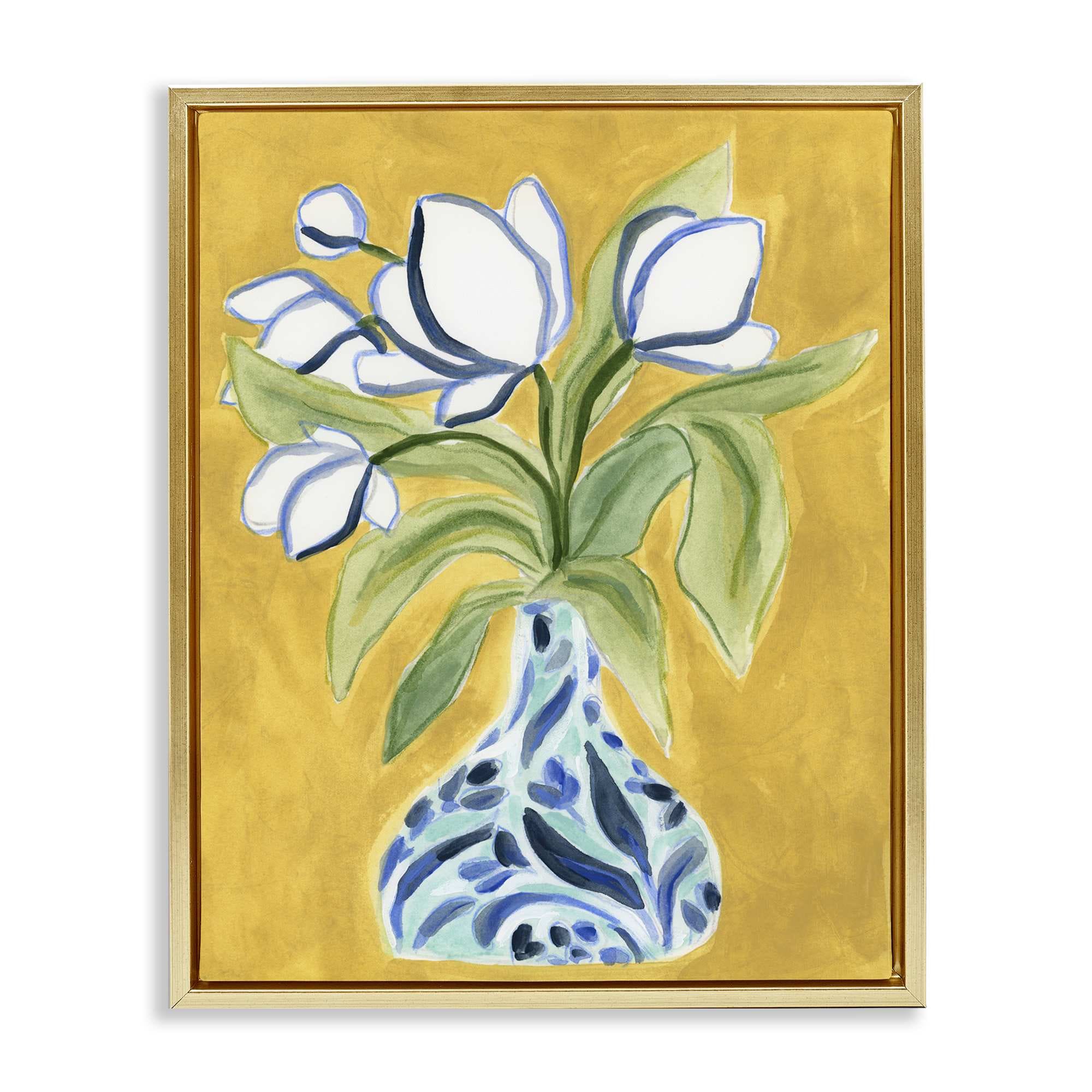Stupell Industries BS-390-FFG-16X20 Bright Tulips in Vase Gold Framed Floater Canvas Wall Art By June Erica Vess 17 x 21