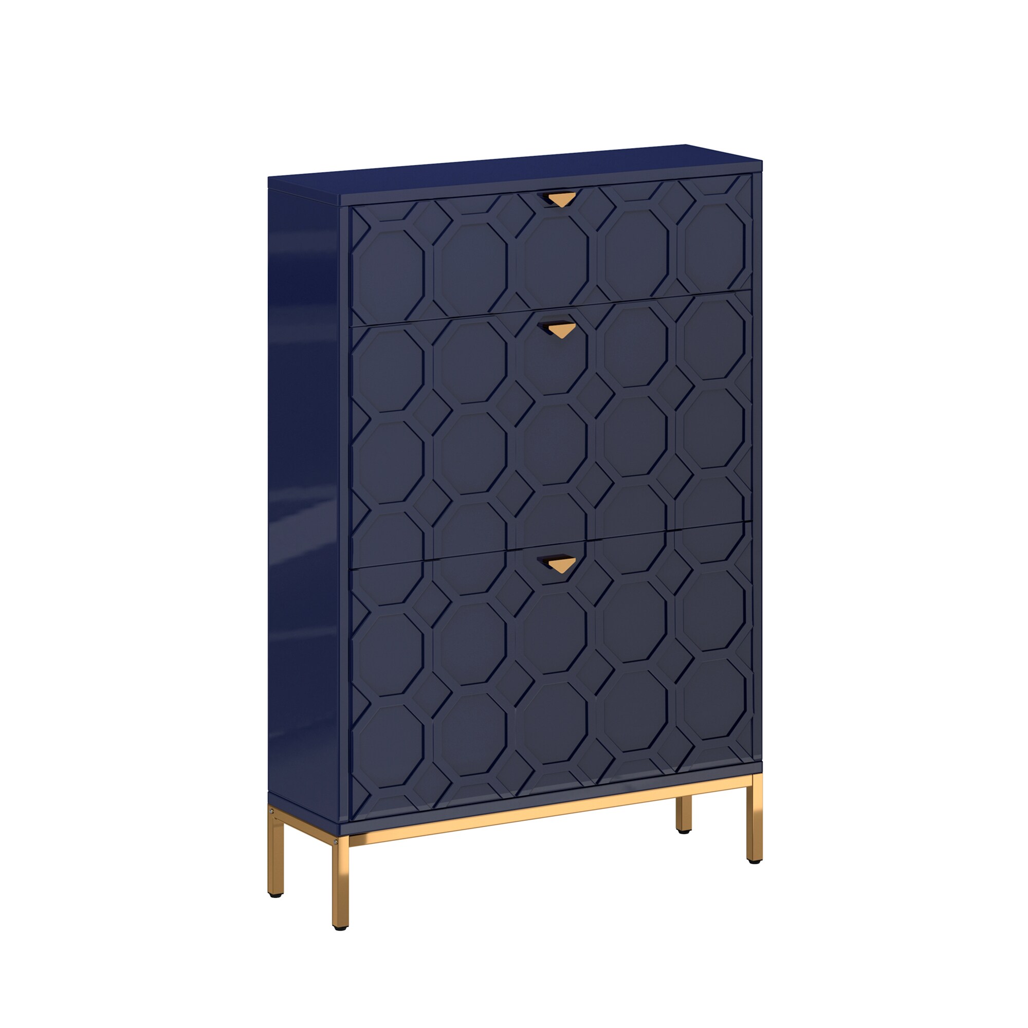 Rustic 28'' Storage Cabinet with Four Classic Rattan Basket,Navy