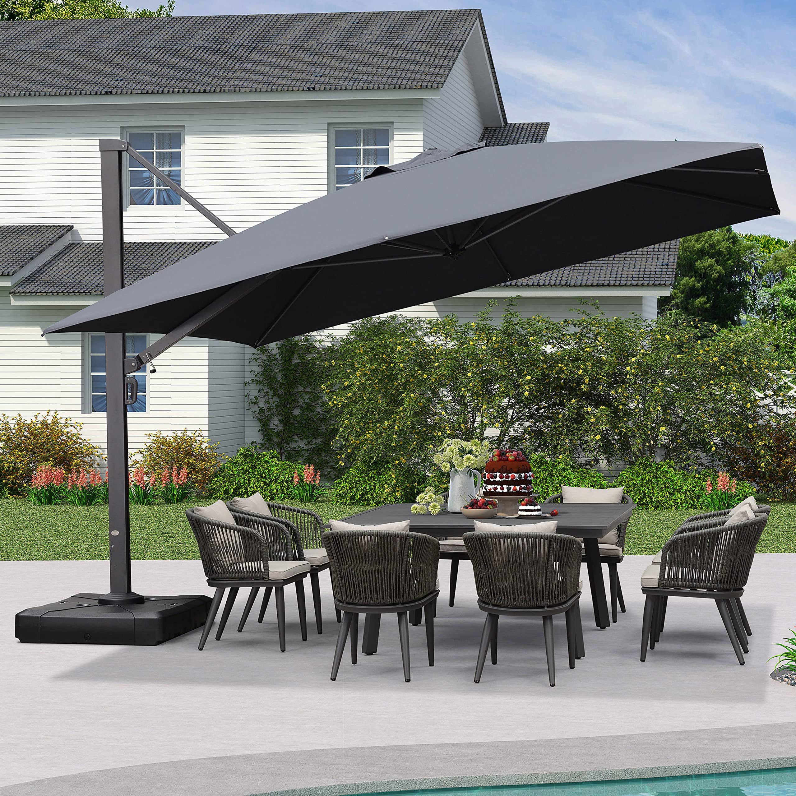 PURPLE LEAF LS04CHS12-GY 12-ft Aluminum Gray Crank Cantilever Patio Umbrella