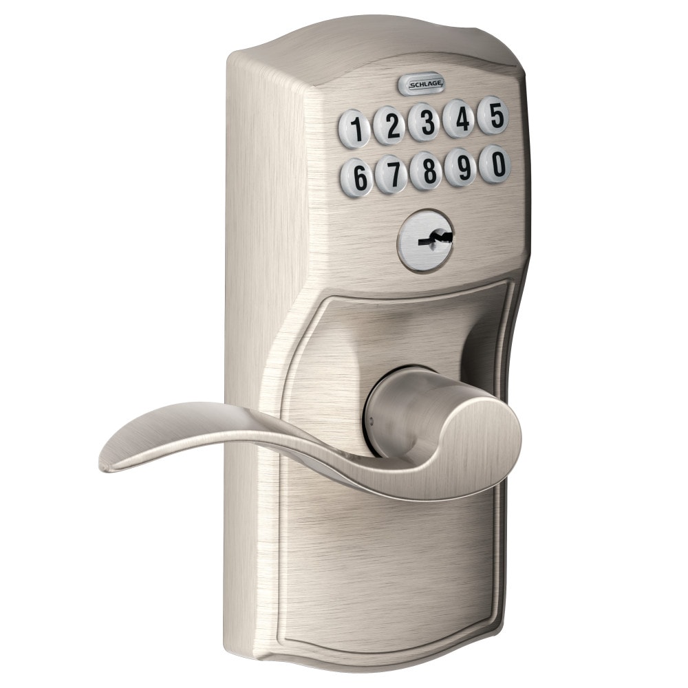 Schlage Keypad Camelot Satin Nickel Single Cylinder Electronic Handle  Lighted Keypad in the Electronic Door Locks department at