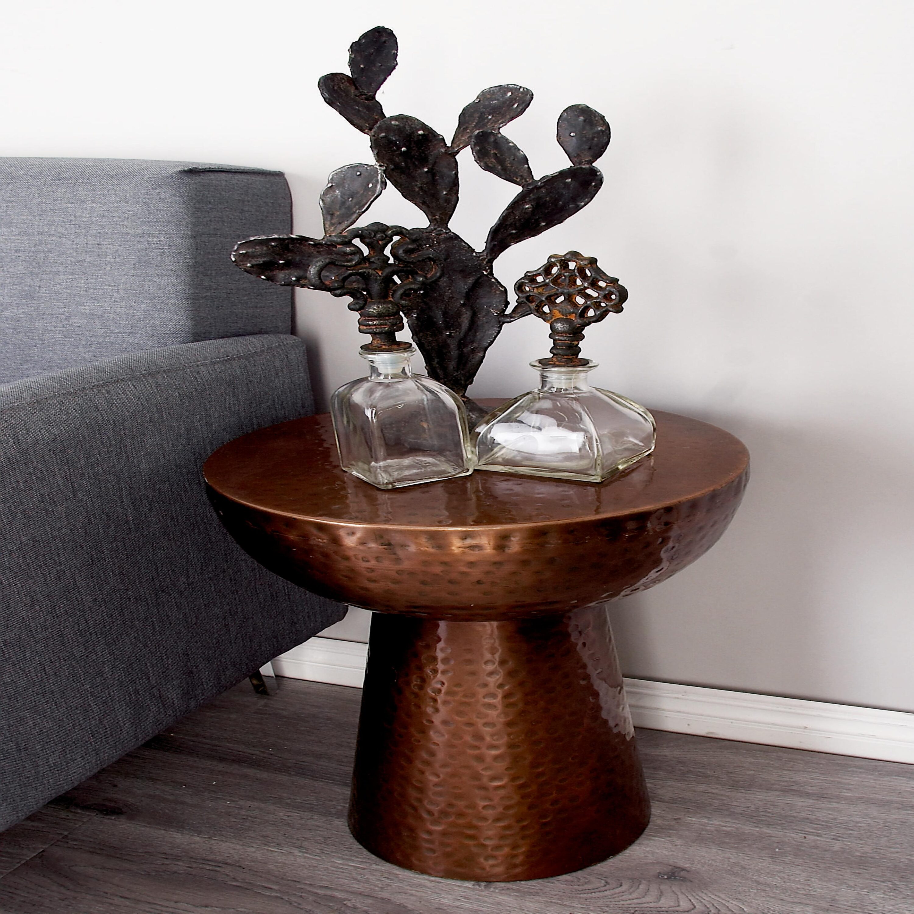 Grayson Lane 31333 14-Inches W x 20-Inches H Bronze Hourglass Shaped with Hammered Design Metal Round Casual End Table
