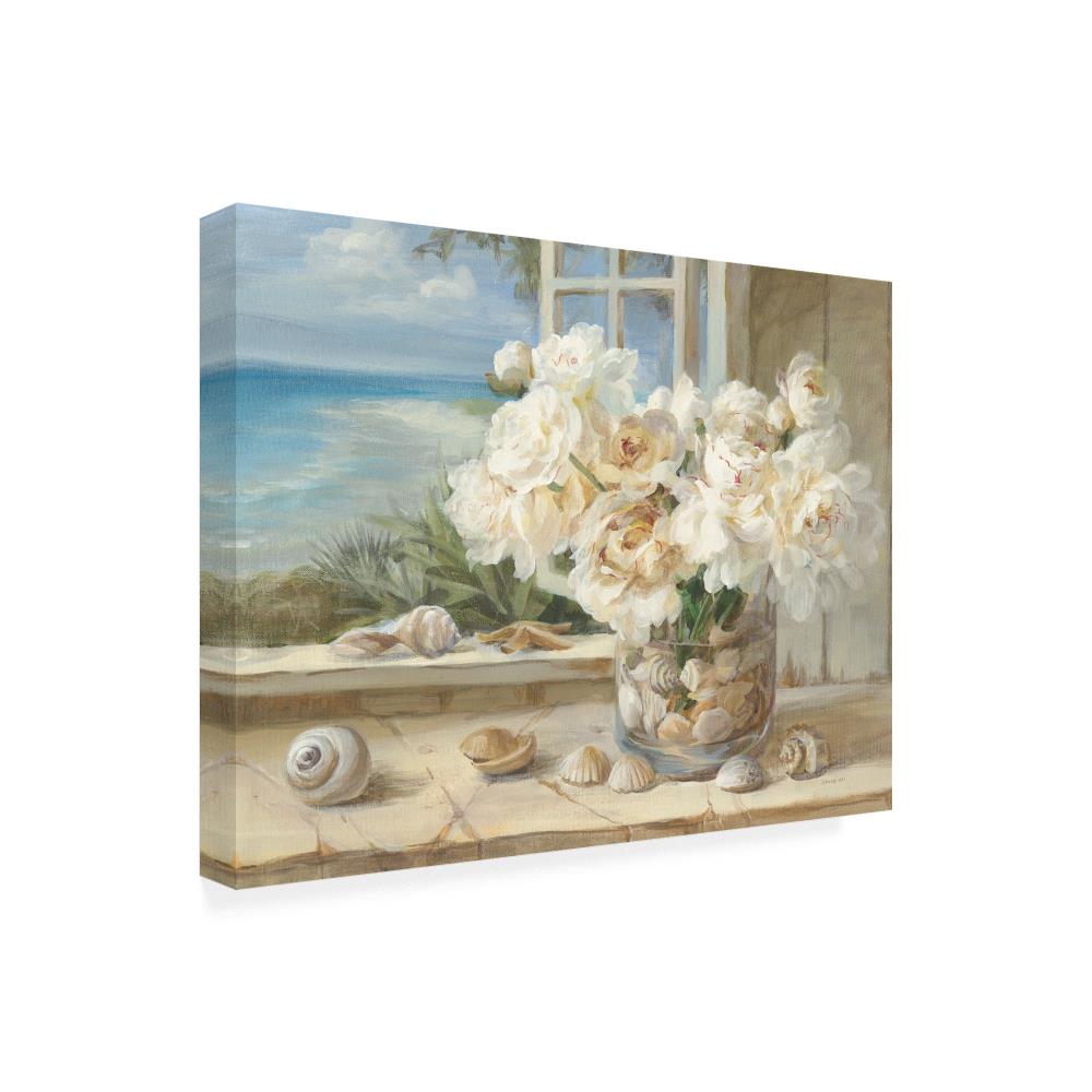 Large Multicolor Floral Canvas Art with Seashells