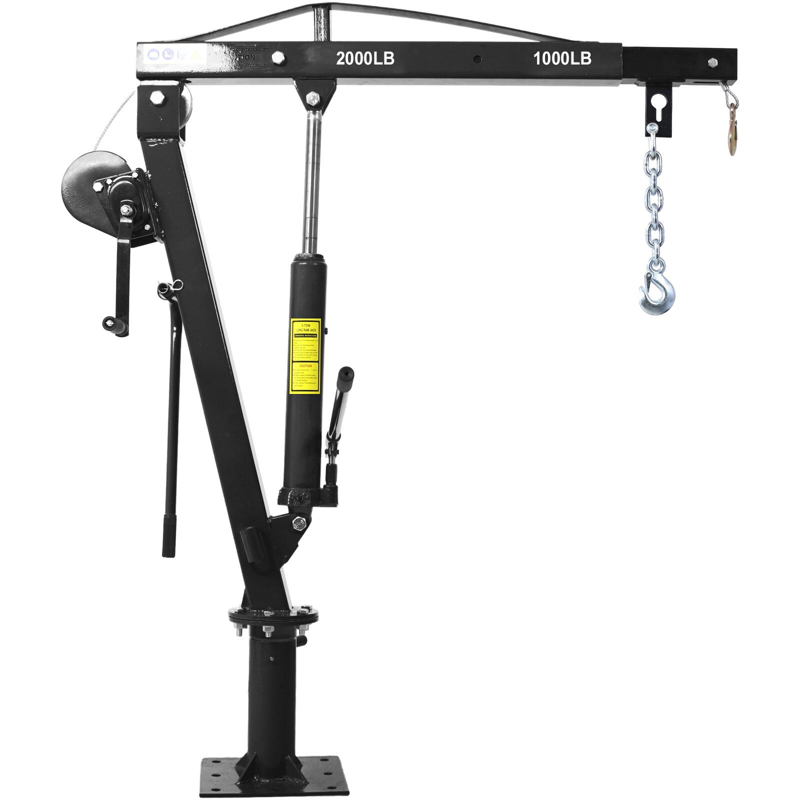Kahomvis GH-QP214-042 Hydraulic Pickup Truck Crane with Hand Winch, Pickup Truck Bed Hoist Jib Crane- 2000-lbs Capacity Black