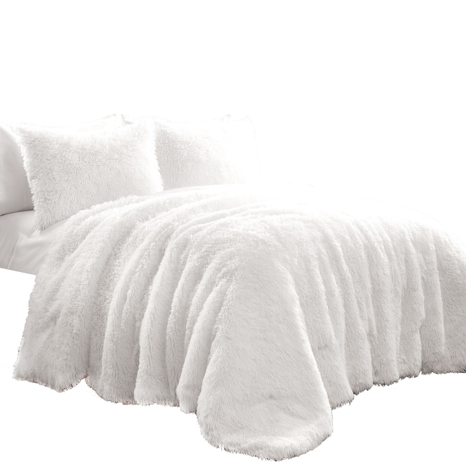 Full White Faux Fur Reversible Comforter Set