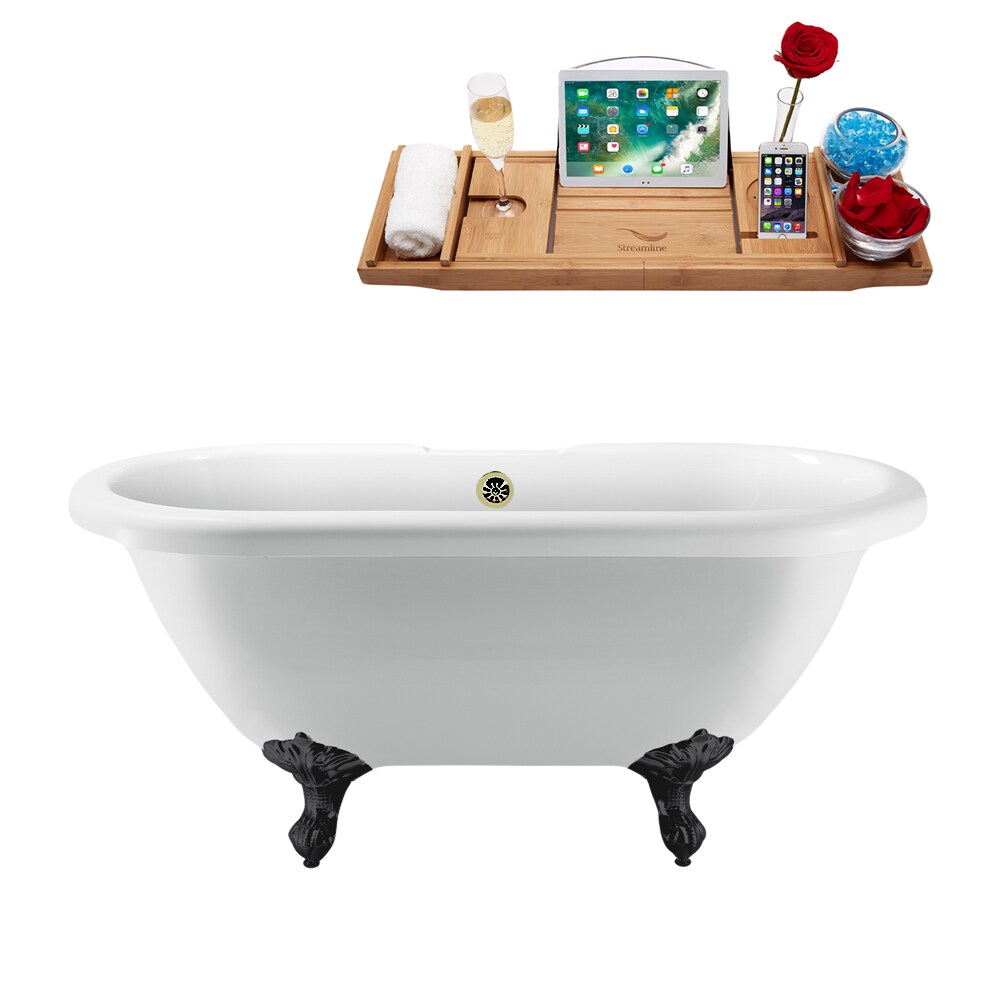 Streamline N1121BL-BNK 29.1-in x 66.9-in Glossy White Acrylic Oval Clawfoot Soaking bathtub with Drain ( Center Drain )