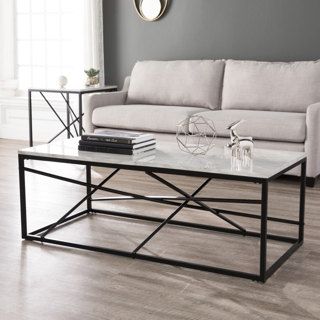 HomeRoots 14 Black Oak Veneer and Glass Coffee Table