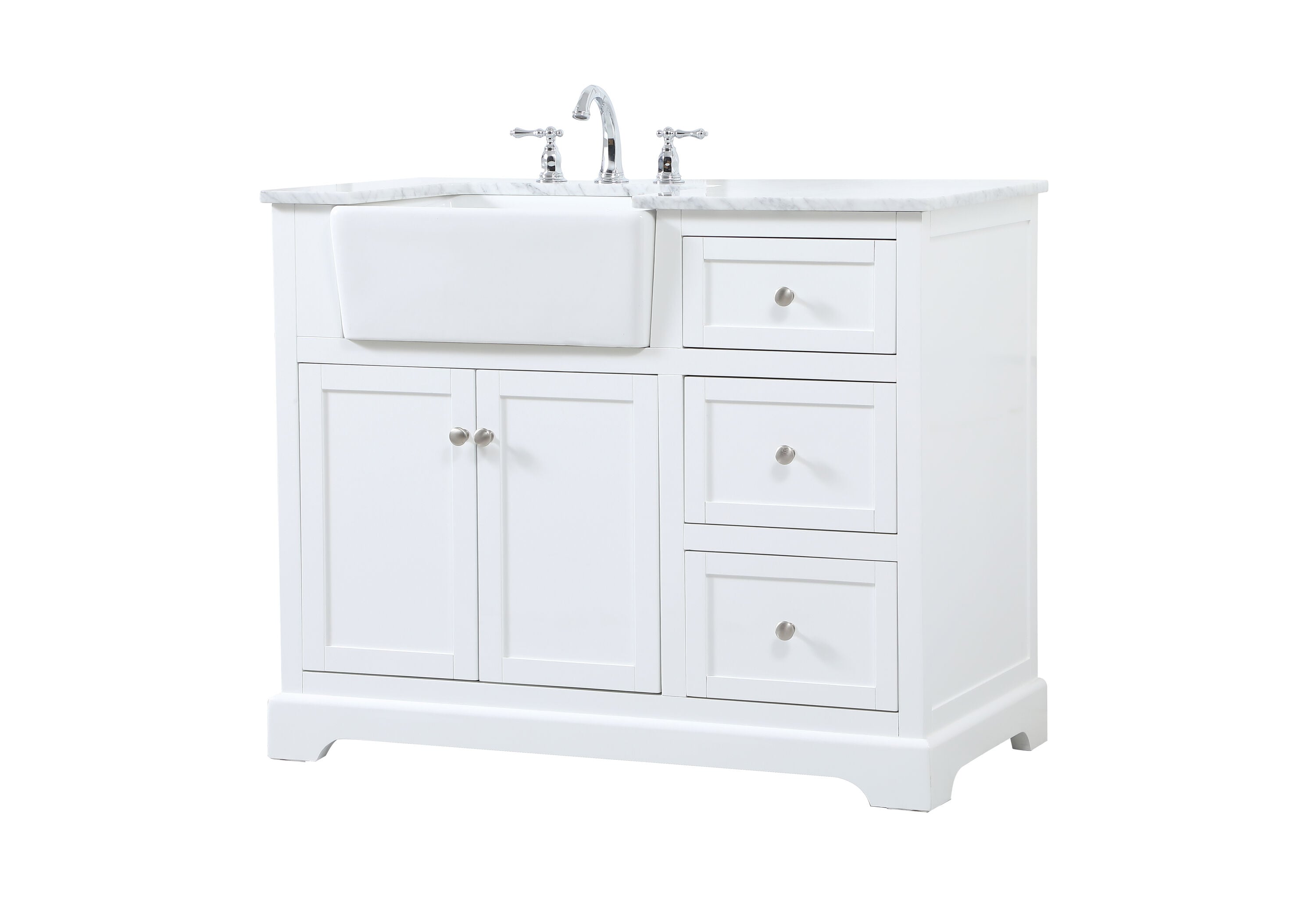 White Solid Wood and MDF Single Bathroom Vanity with Carrara Marble Top