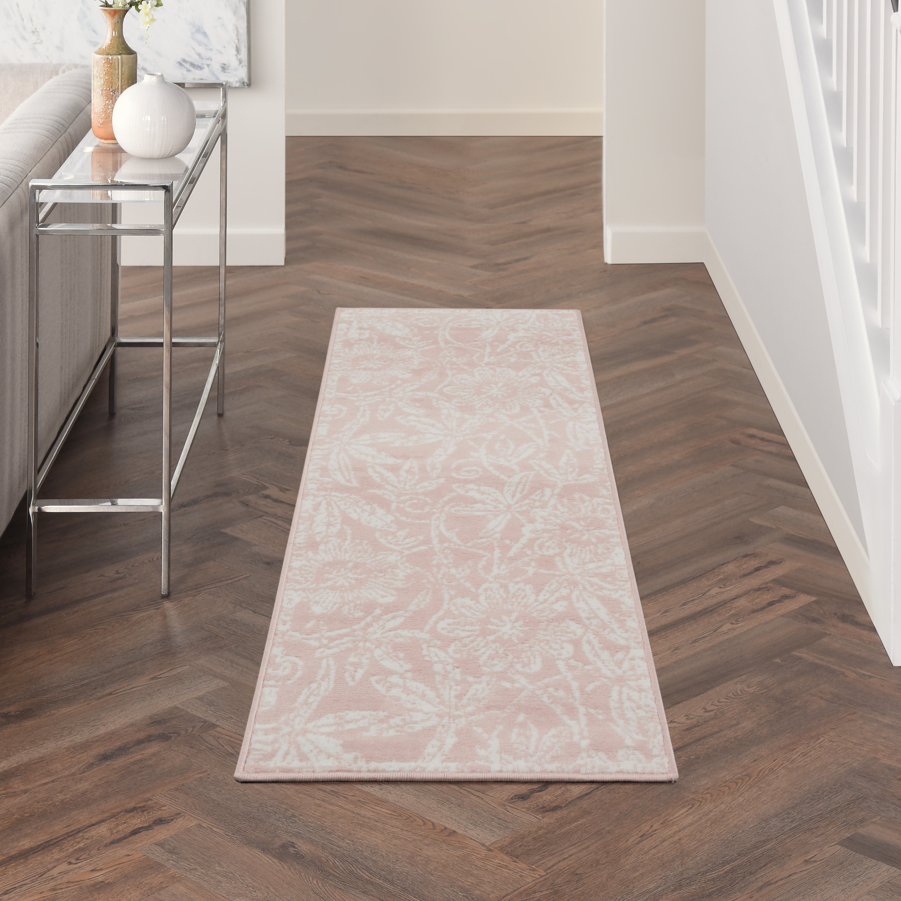 Nourison 99446832221 Whimsicle 2 x 8 (ft) Loomed Polypropylene Pink Rectangular Indoor Floral/Botanical Runner rug
