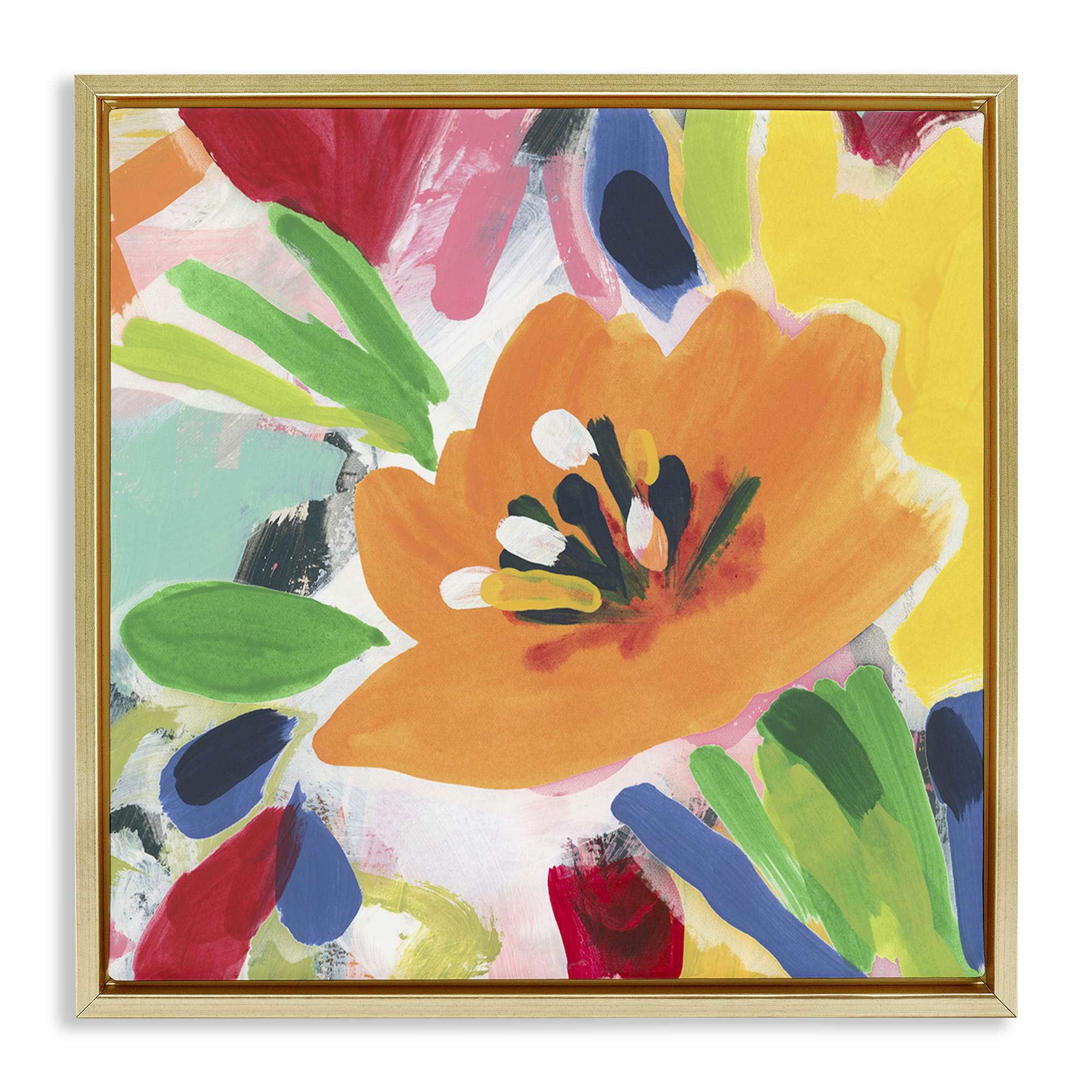 Stupell Industries BS-402-FFG-24X24 Vivid Orange Flower Impressions Gold Framed Floater Canvas Wall Art By June Erica Vess 25 x 25