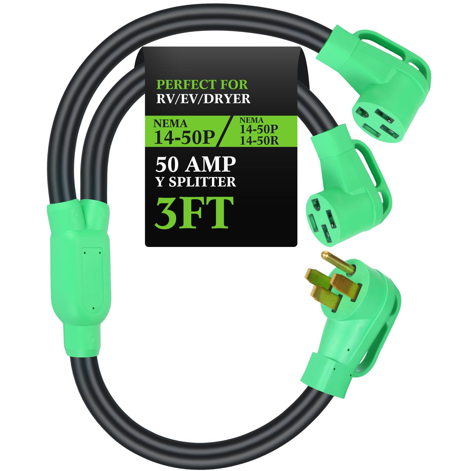 Misopily 50Amp 14-50 Y Splitter Adapter Cord 14-50P Male to Two 14-50R Female 4 Prong 250V Splitter for RV EV Generator Outdoor Extension Cord 3 #LMS0817M480