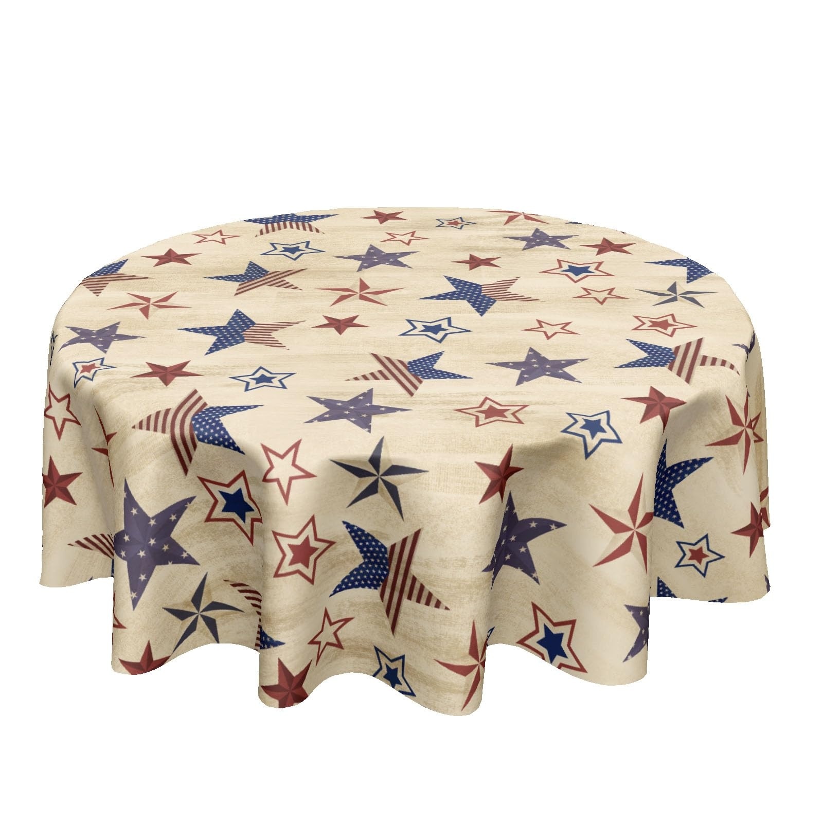 Anqtovp  Patriotic Round Tablecloth 60 Inch Red and Blue Star Independence Day Memorial Day Table Cover for Kitchen Dining Room Home Decor