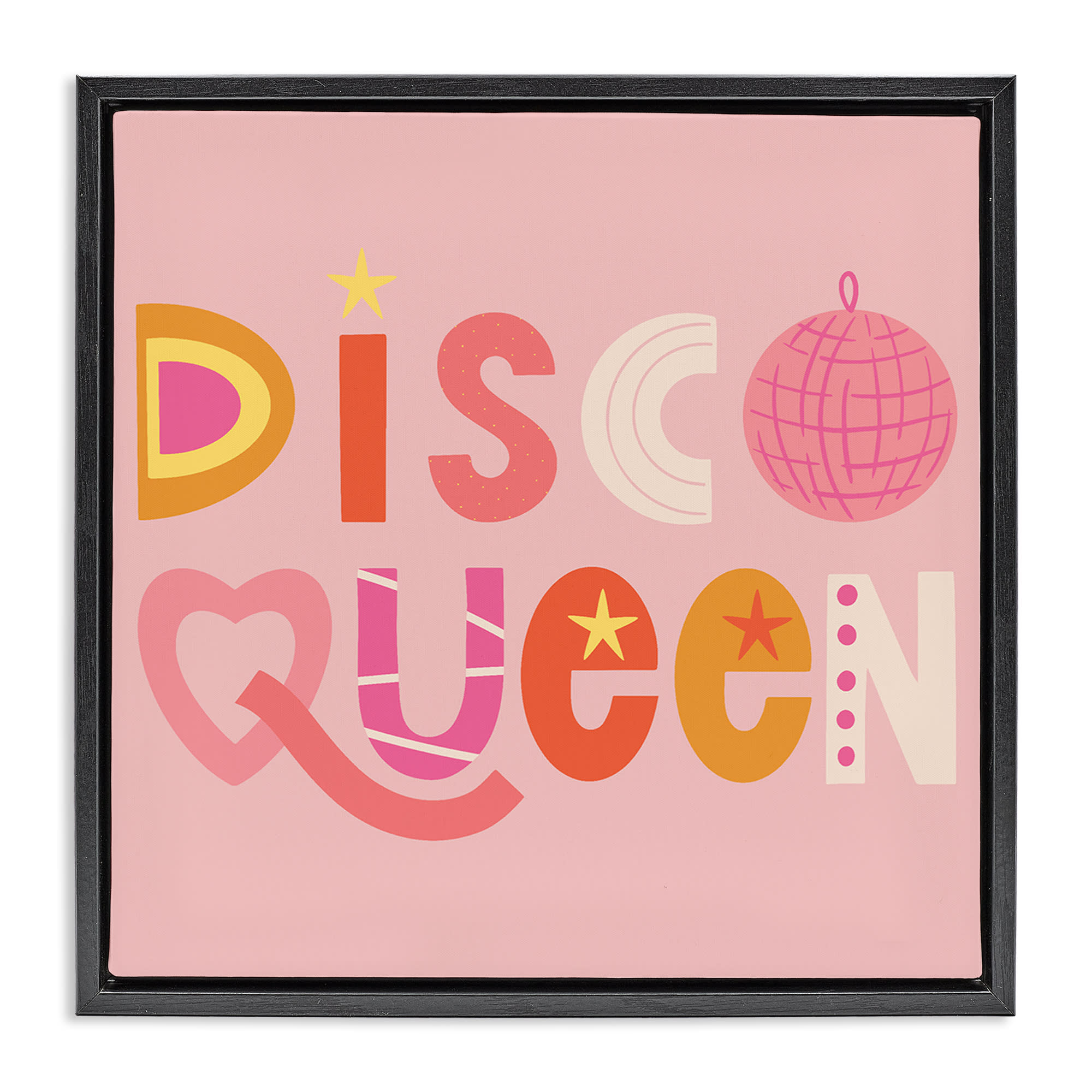 Stupell Industries BT-506-FFB-17X17 Disco Queen Pastel Pink Black Framed Floater Canvas Wall Art By Sazerelli Designs 18 x 18