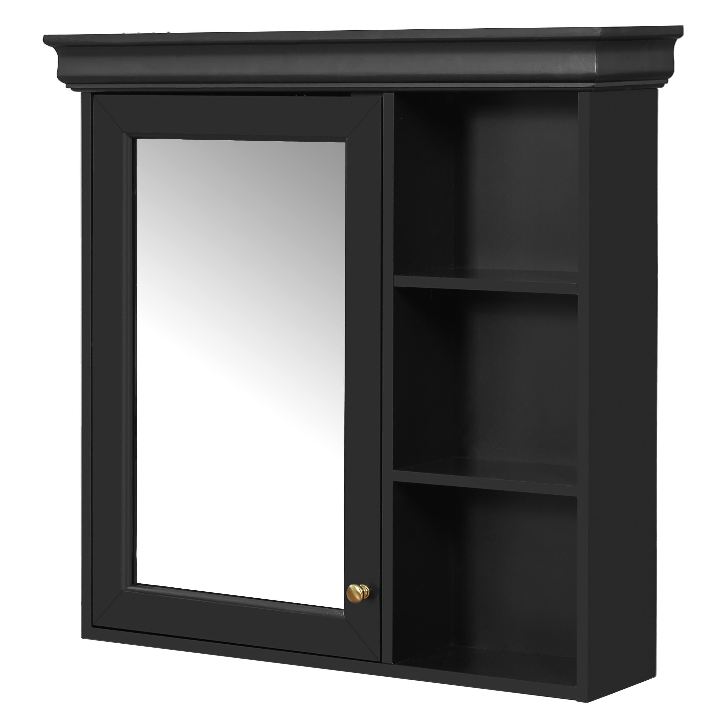 Vynxaria -  30 inW x 7 inD x 29 inH Black MDF Solid Wood Wall Mounted Bathroom Storage Cabinets w...