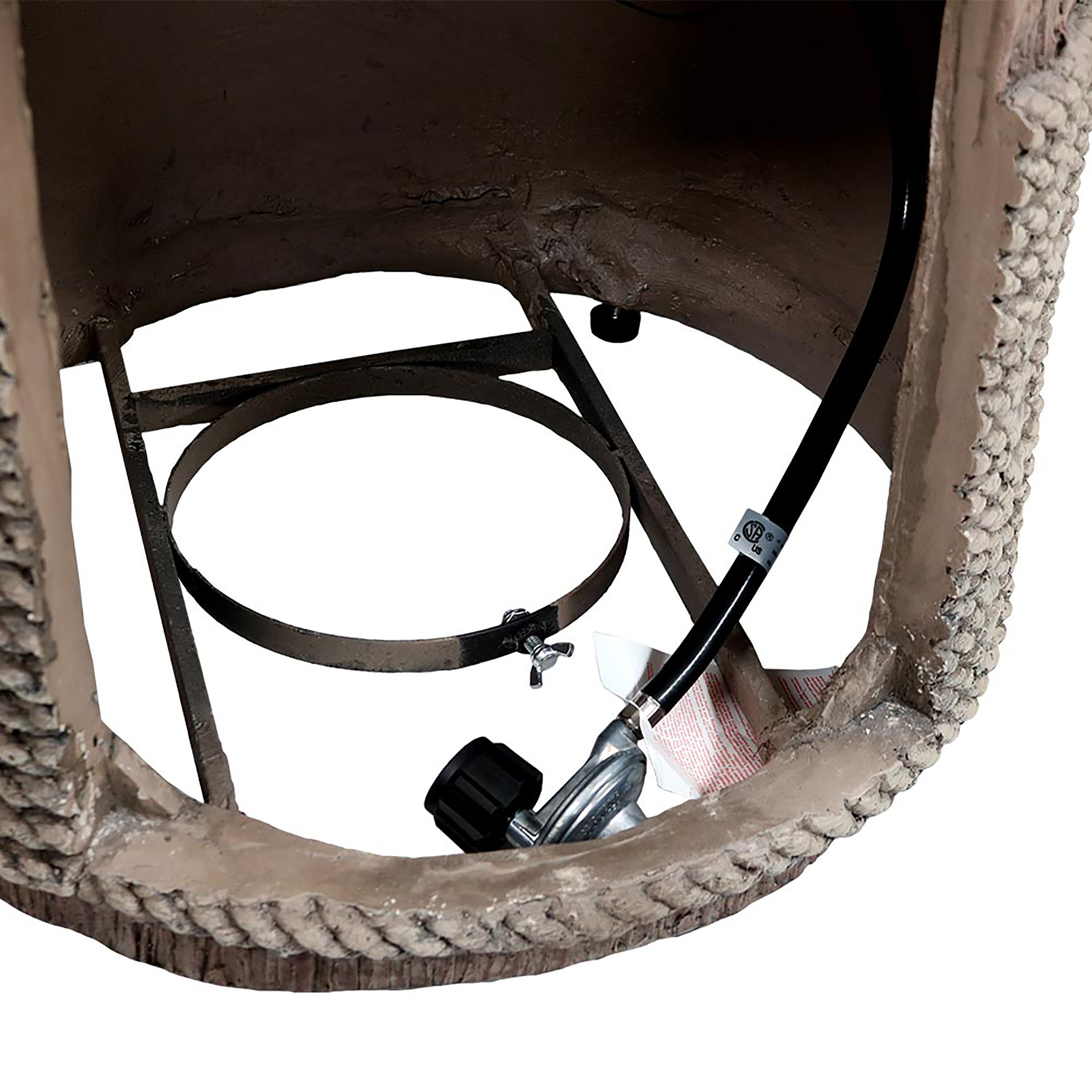 Light Brown Rope and Barrel Design Propane Gas Fire Pit Table