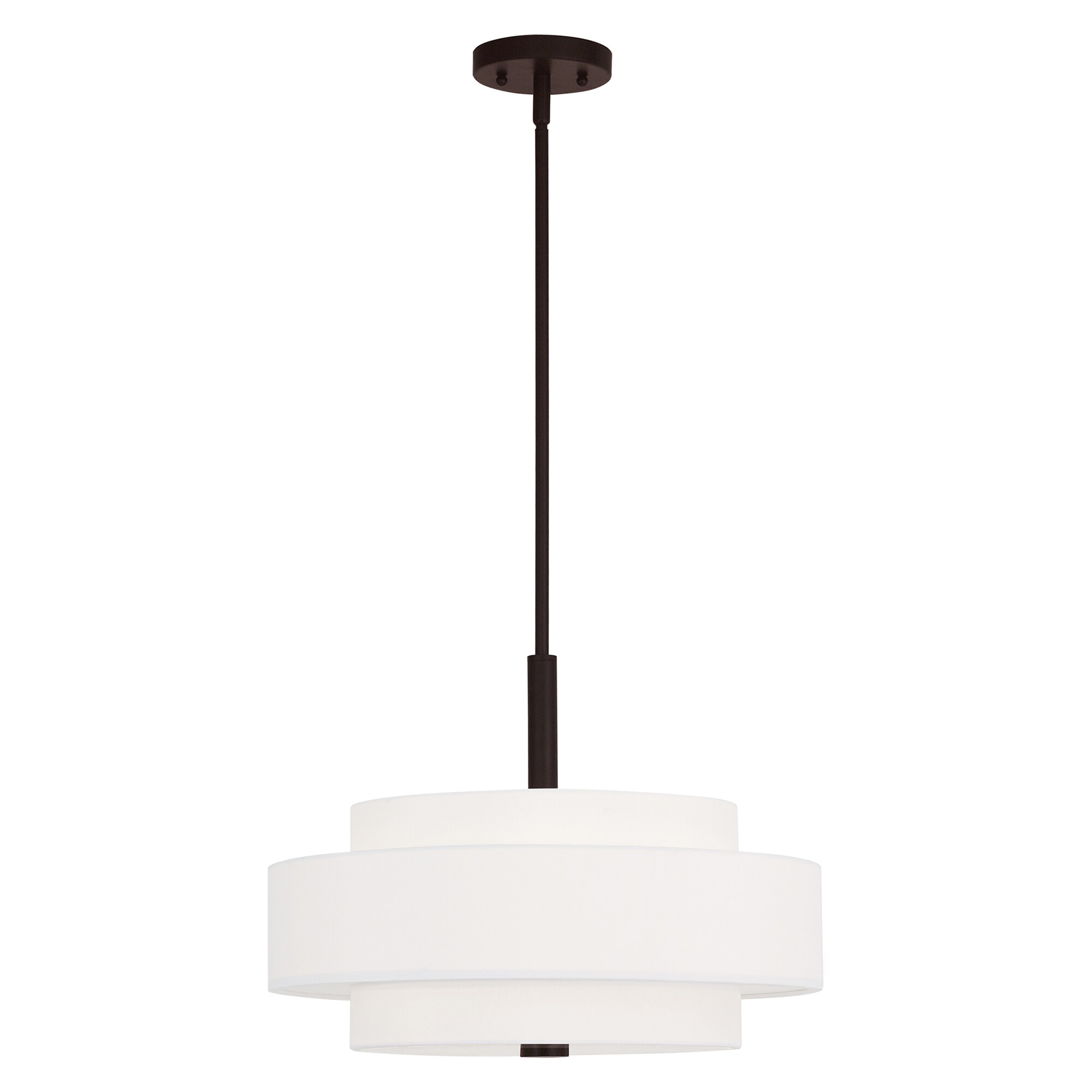 Bronze 4-Light Pendant with Off-White Drum Shade