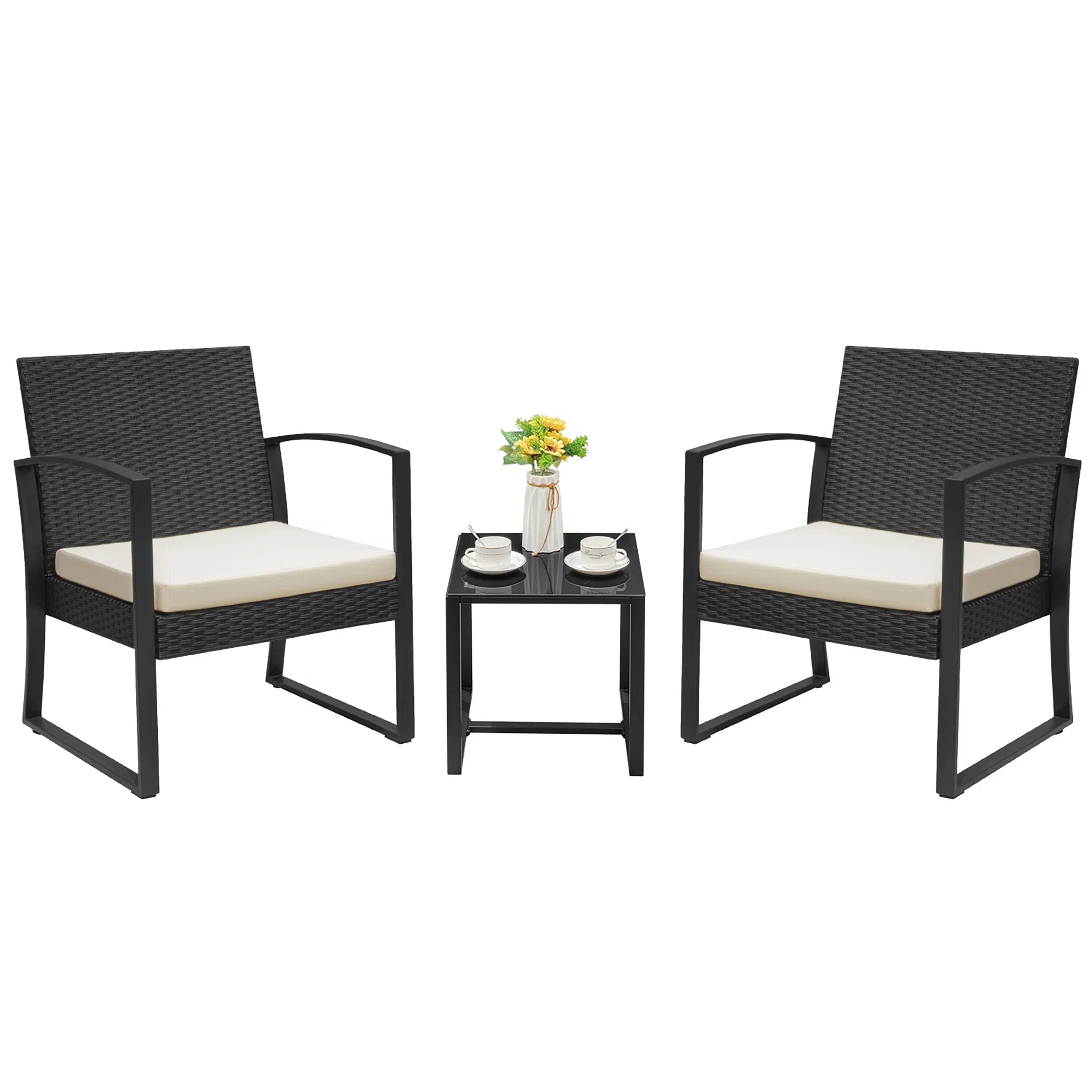 Vineego LS-PCS22-0027-02 3 -Piece Patio Conversation Set with White Cushions