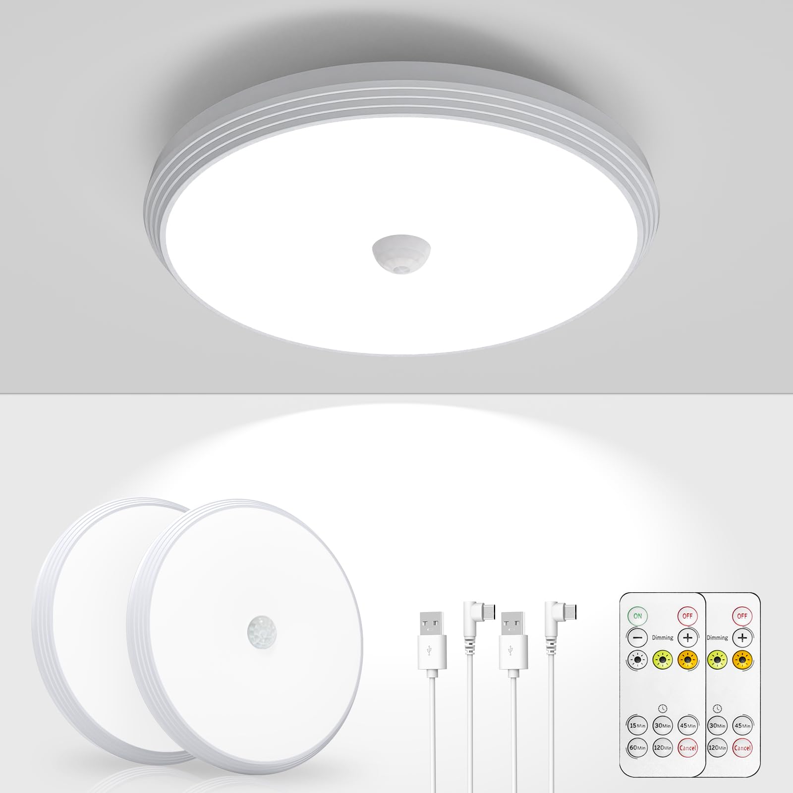 Vrbgify  renewable power Motion Sensor Ceiling Light with Remote power cell Operated Wireless Indoor Lighting for Shower Stairs Hallway Pantry