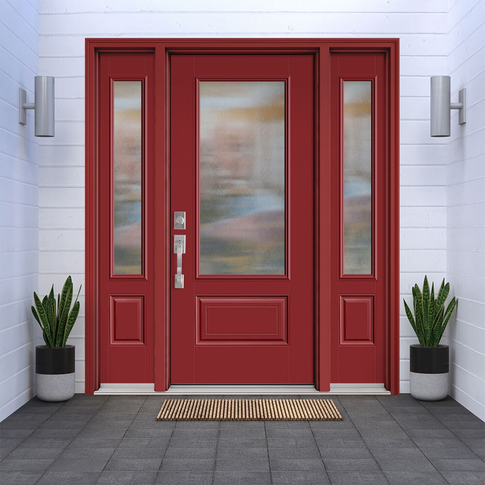 Masonite Performance Door System 64 In X 80 In Fiberglass 3 4 Lite Right Hand Inswing Roma Red