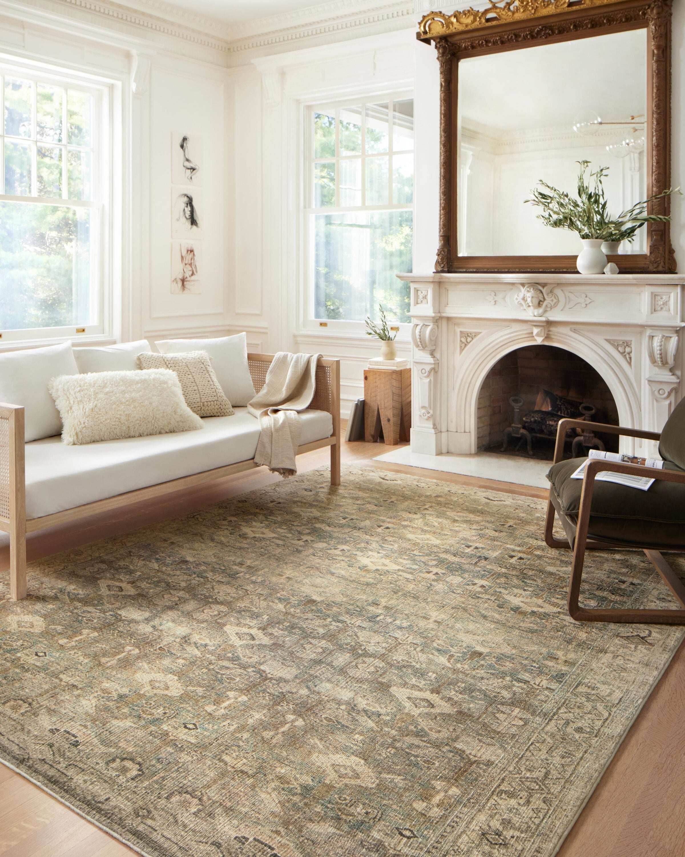 Loloi II MARGMAT-04ANSG7696 Margot 8 x 10 (ft) Loomed Polyester ANTIQUE / SAGE Rectangular Indoor Distressed/Overdyed Persian Area rug