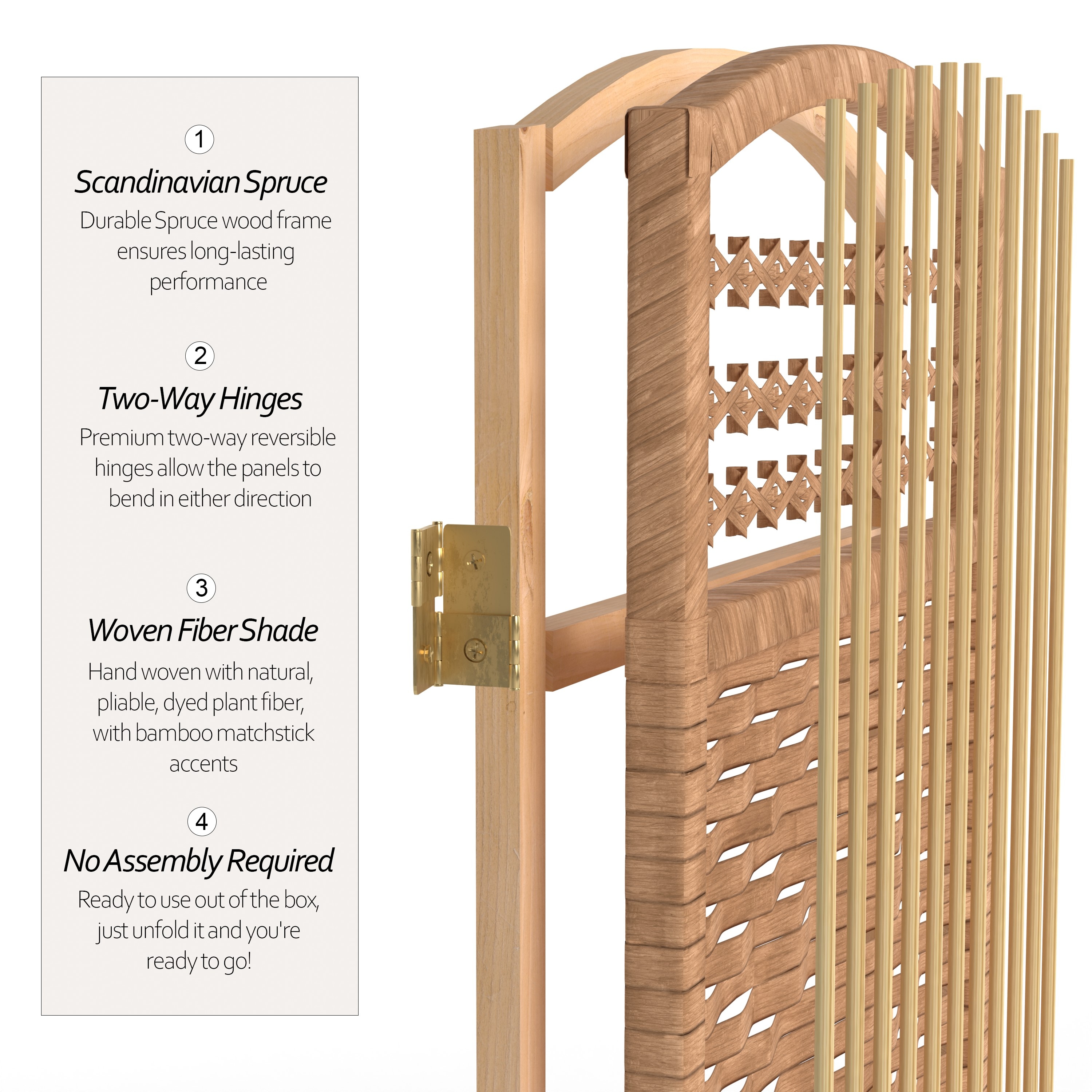 Natural Fiber and Wood 3-Panel Folding Room Divider
