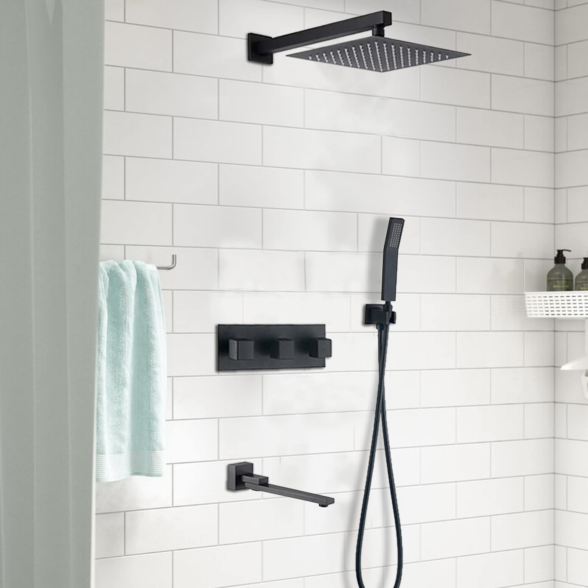 CASAINC Wall-mount Faucet Matte Black Waterfall Built-In Shower System ...