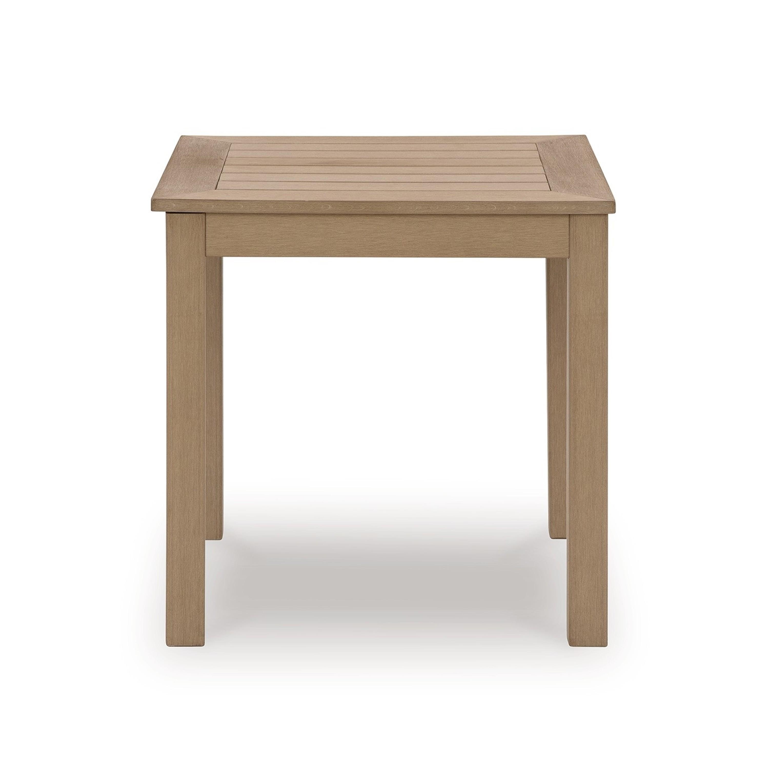 Beige Weatherwood Resin Square Outdoor End Table
