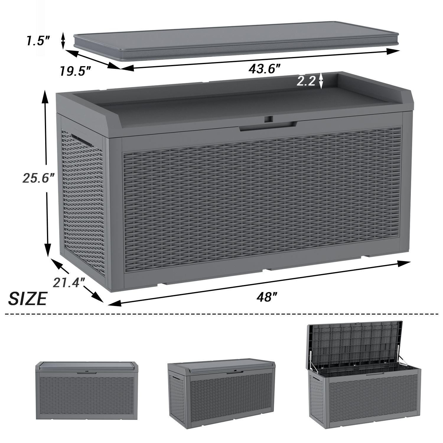 Vineego 48-in L x 21.4-in 100- Gallons Gray Plastic Deck Box in