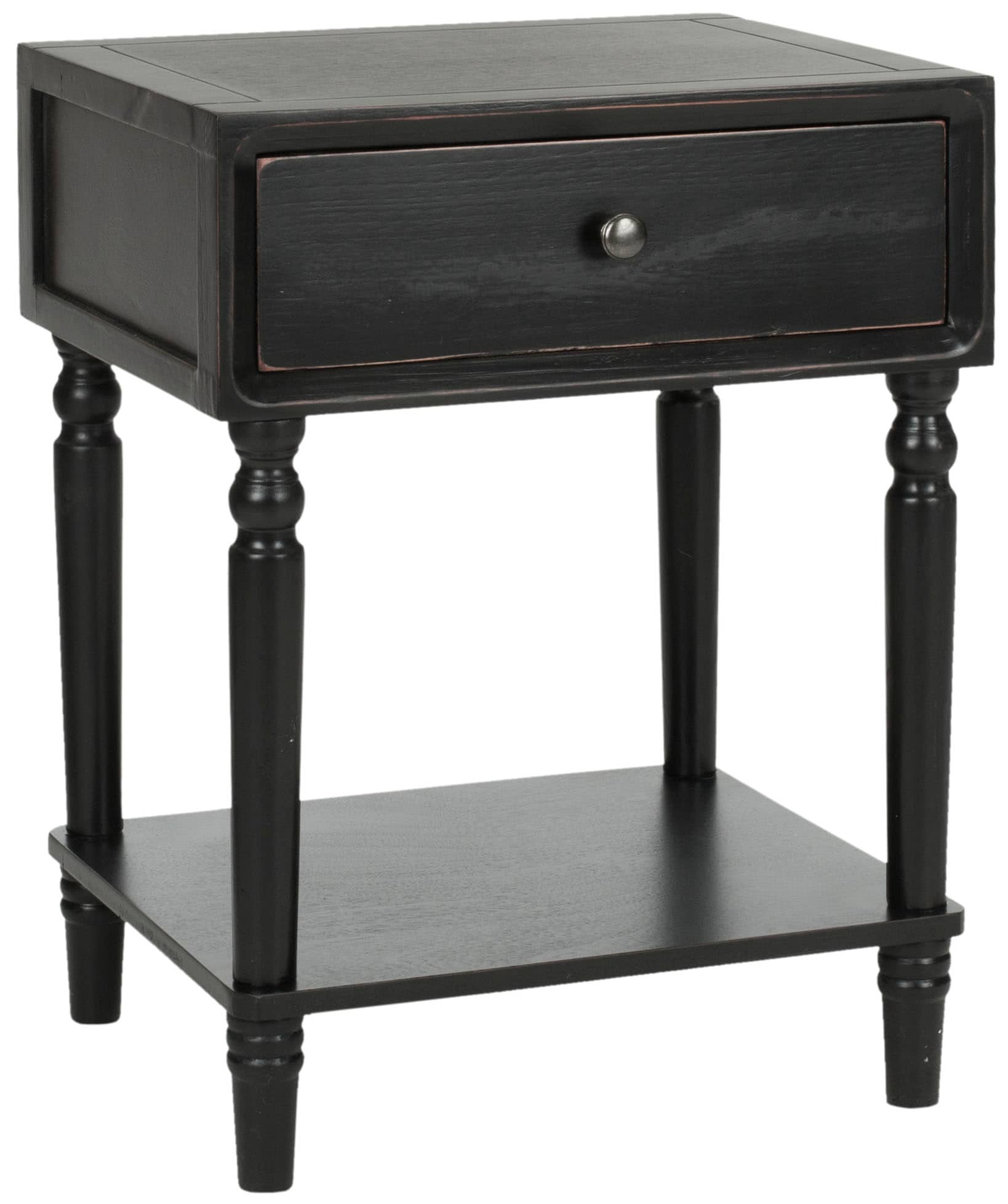 Siobhan Black Pine Wood End Table with Storage