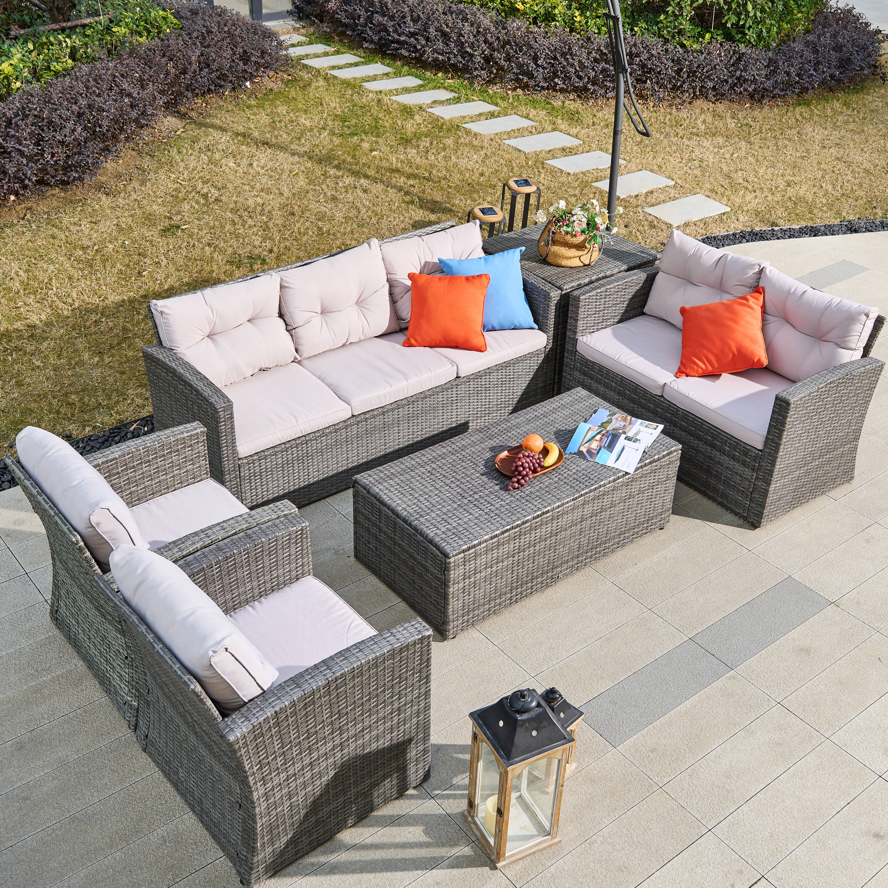 Direct Wicker DWS-1503-GRAY Geo Wicker Outdoor Sectional with Gray Cushions and Aluminum Frame