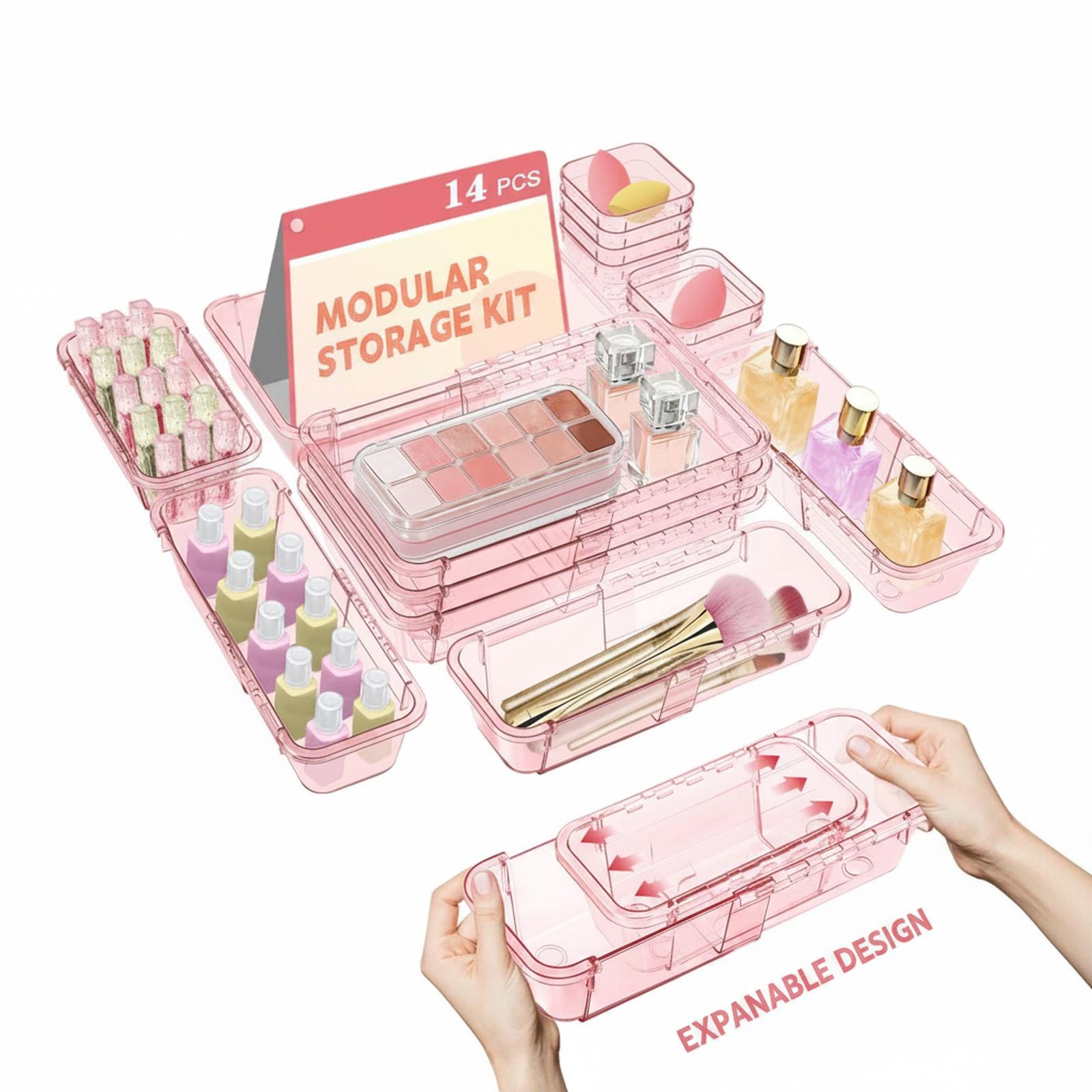 Baginizer 14-Piece Adjustable Drawer Organizer Set 3-Size Storage Bins for Makeup Kitchen Utensils Bedroom Dressers Tool Gadgets #BAGINIZER001172