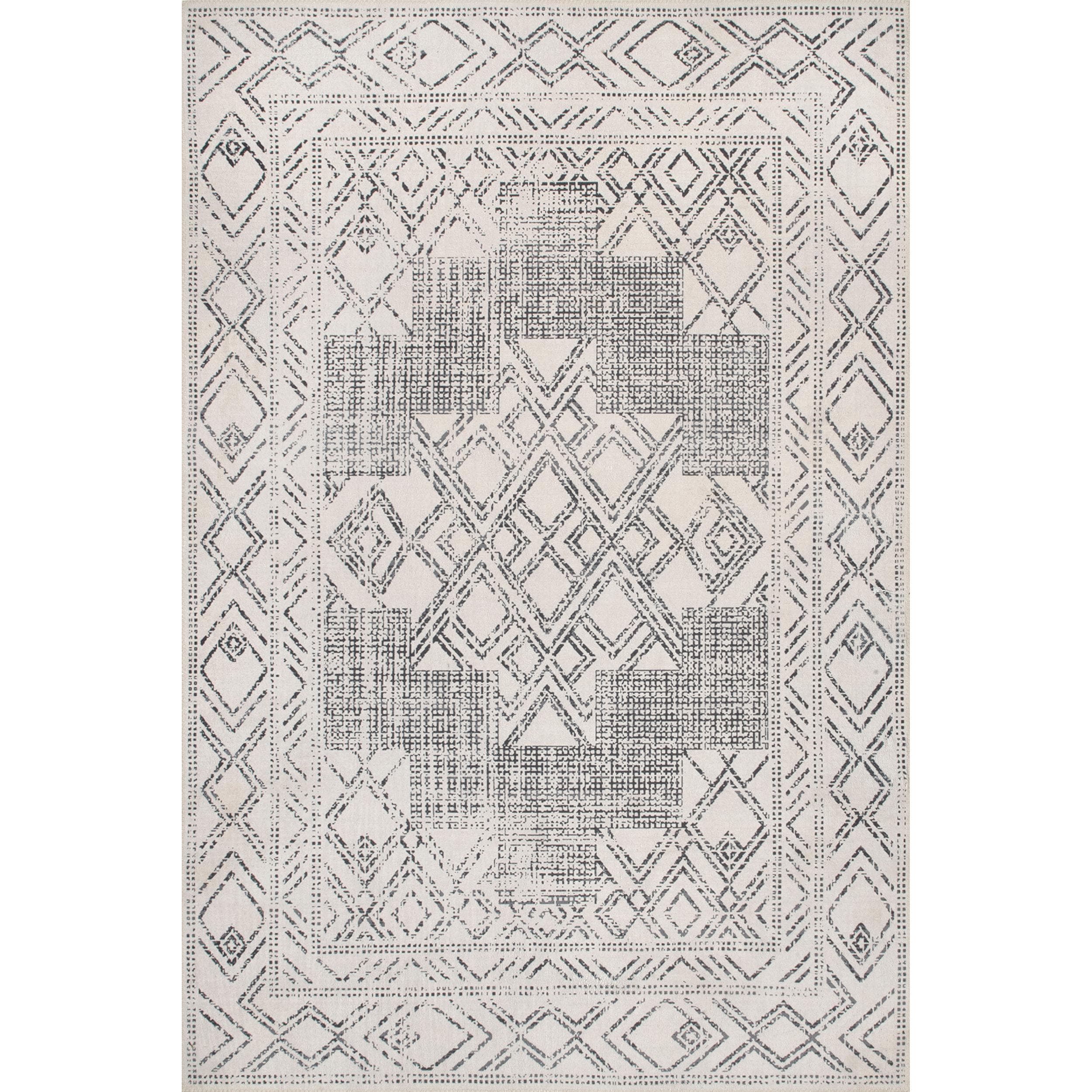 Mia Light Gray Synthetic Medallion Washable Area Rug