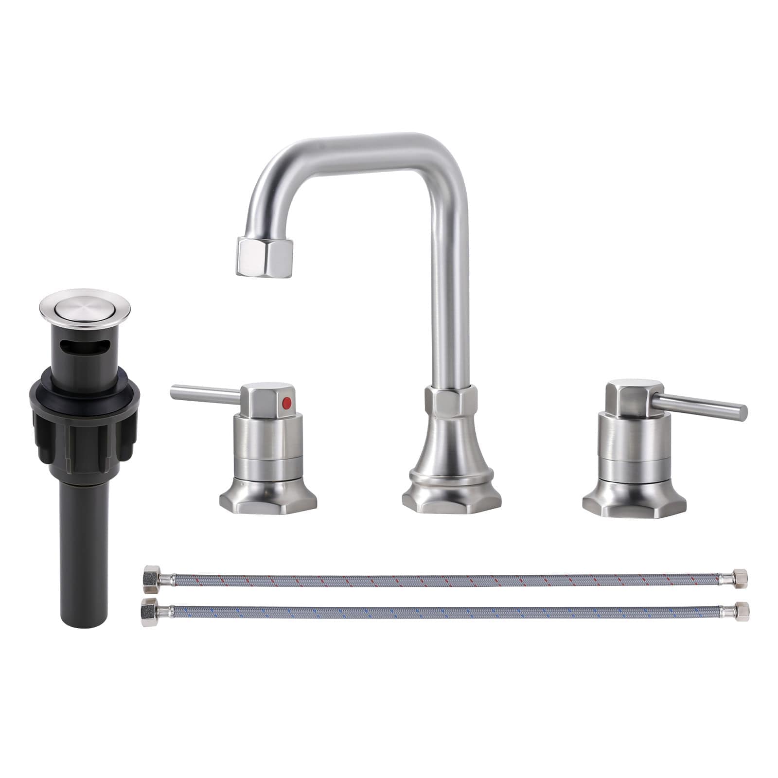 ARCORA Widespread 3 Hole Double Handle Bathroom Faucet with Pop Up Drain in Brushed Nickel