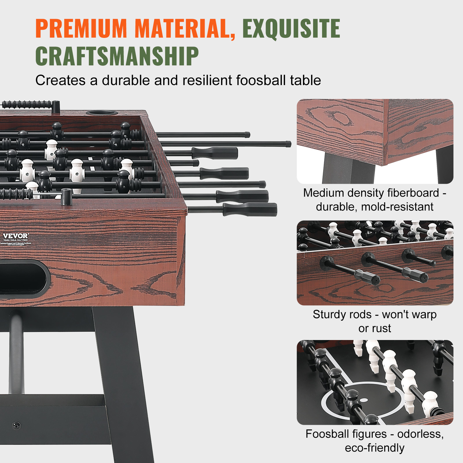 VEVOR 55'' Brown and Black Foosball Table with Telescopic Rods