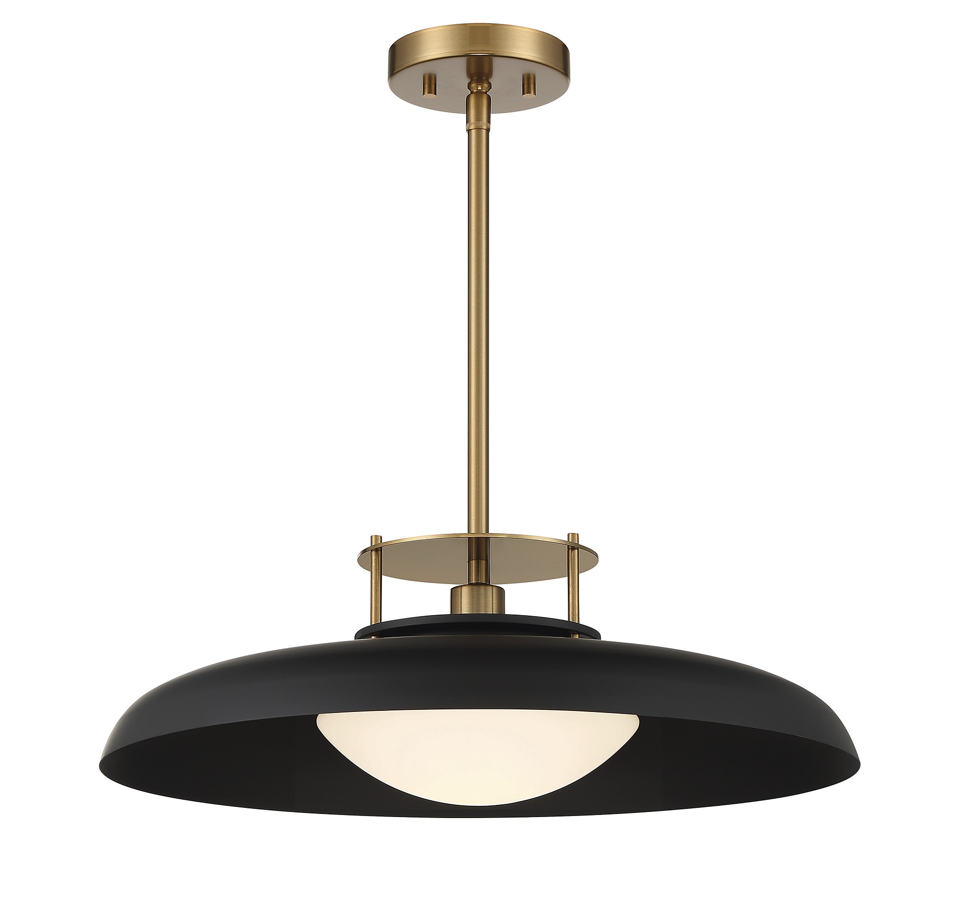 Savoy House 7-1690-1-143 Gavin Matte Black with Warm Brass Accents Vintage Opal glass Dome Medium Hanging Pendant light