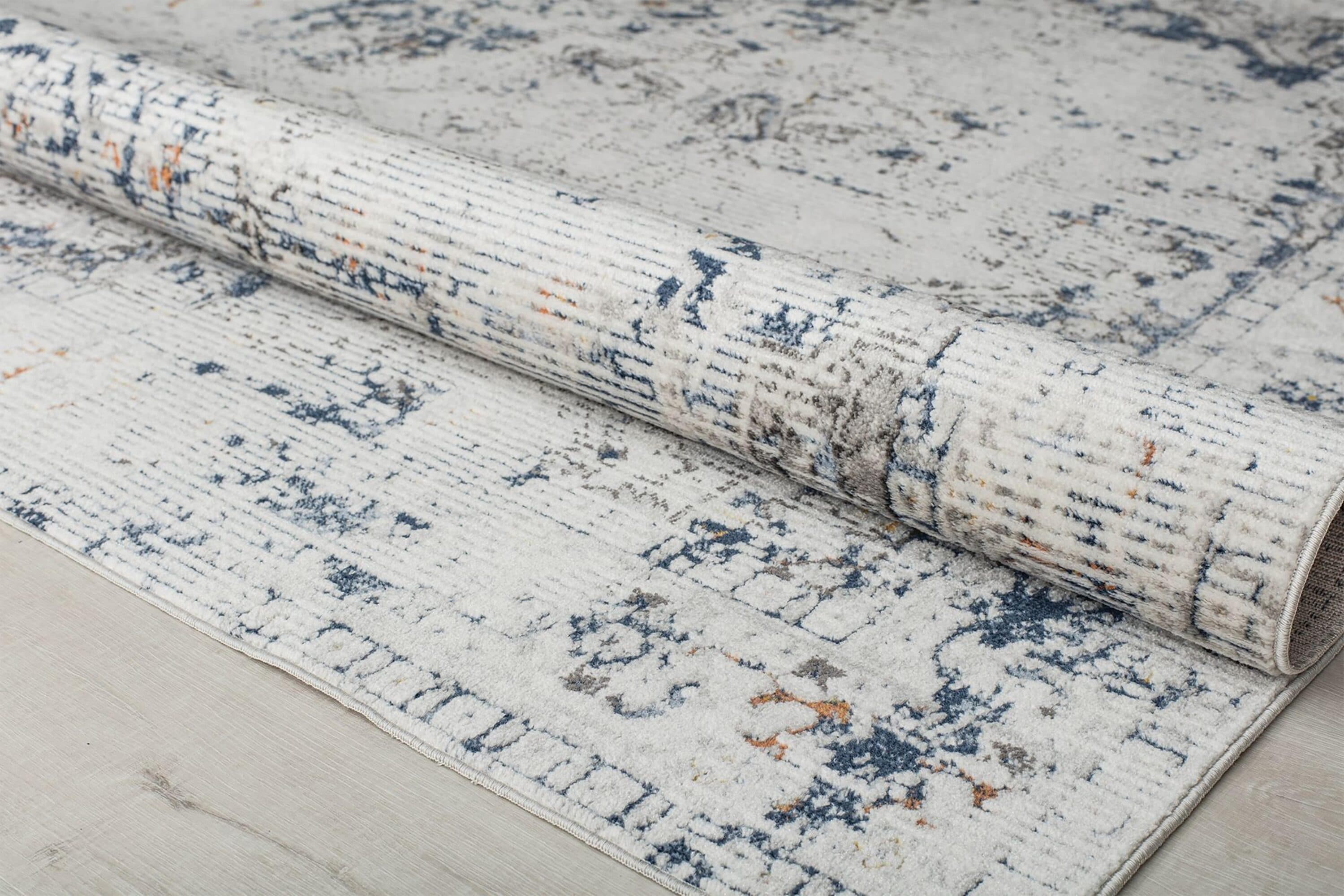Blue and Gray Vintage Floral Rectangular Area Rug, 8' x 10'