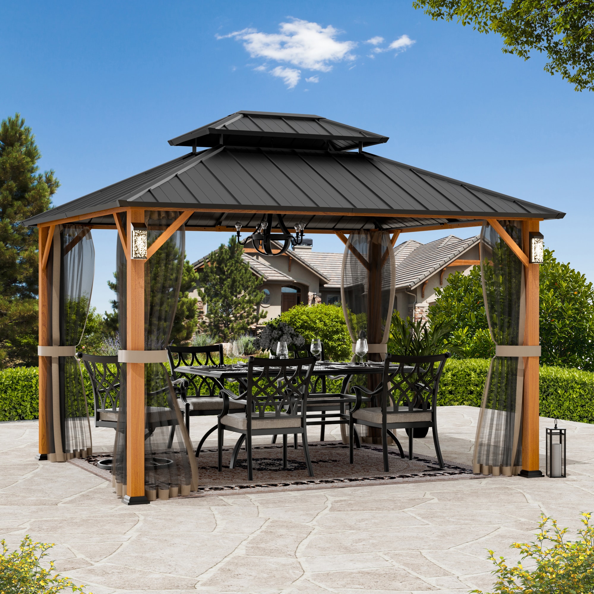 ELEVATE OUTDOORS 12-ft x 10-ft Solora Brown Gazebo with Hardtop