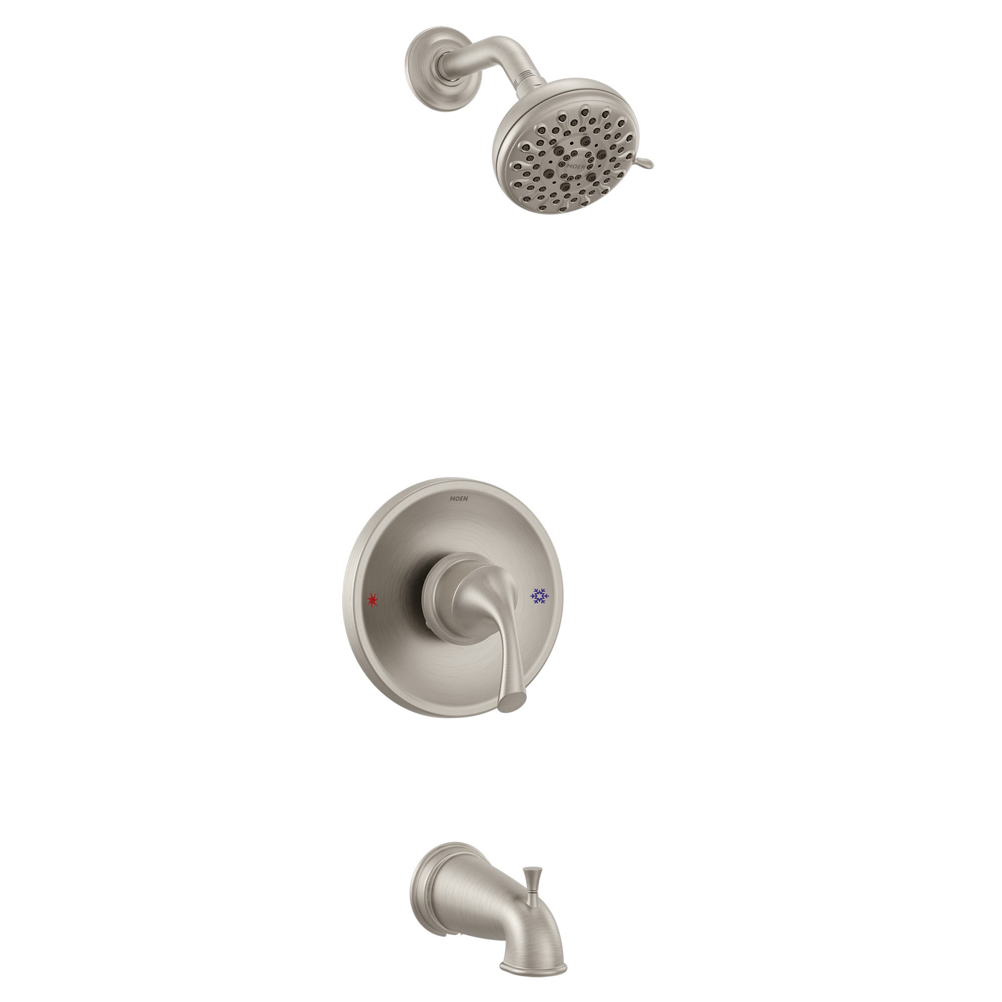 Moen 82115SRN Idora Spot Resist Brushed Nickel 1-handle Multi-function 3.38-in Round Bathtub and shower Faucet with Valve