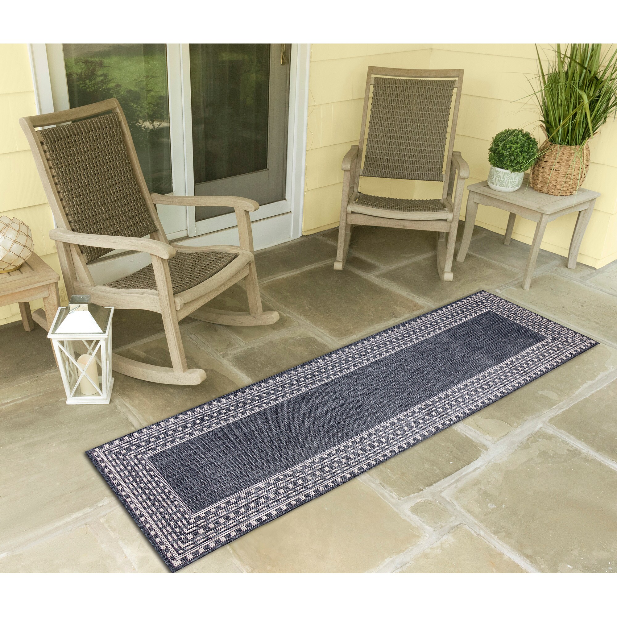 Carmel Navy Bordered Non-Slip Indoor Area Rug 2' x 5' / Navy