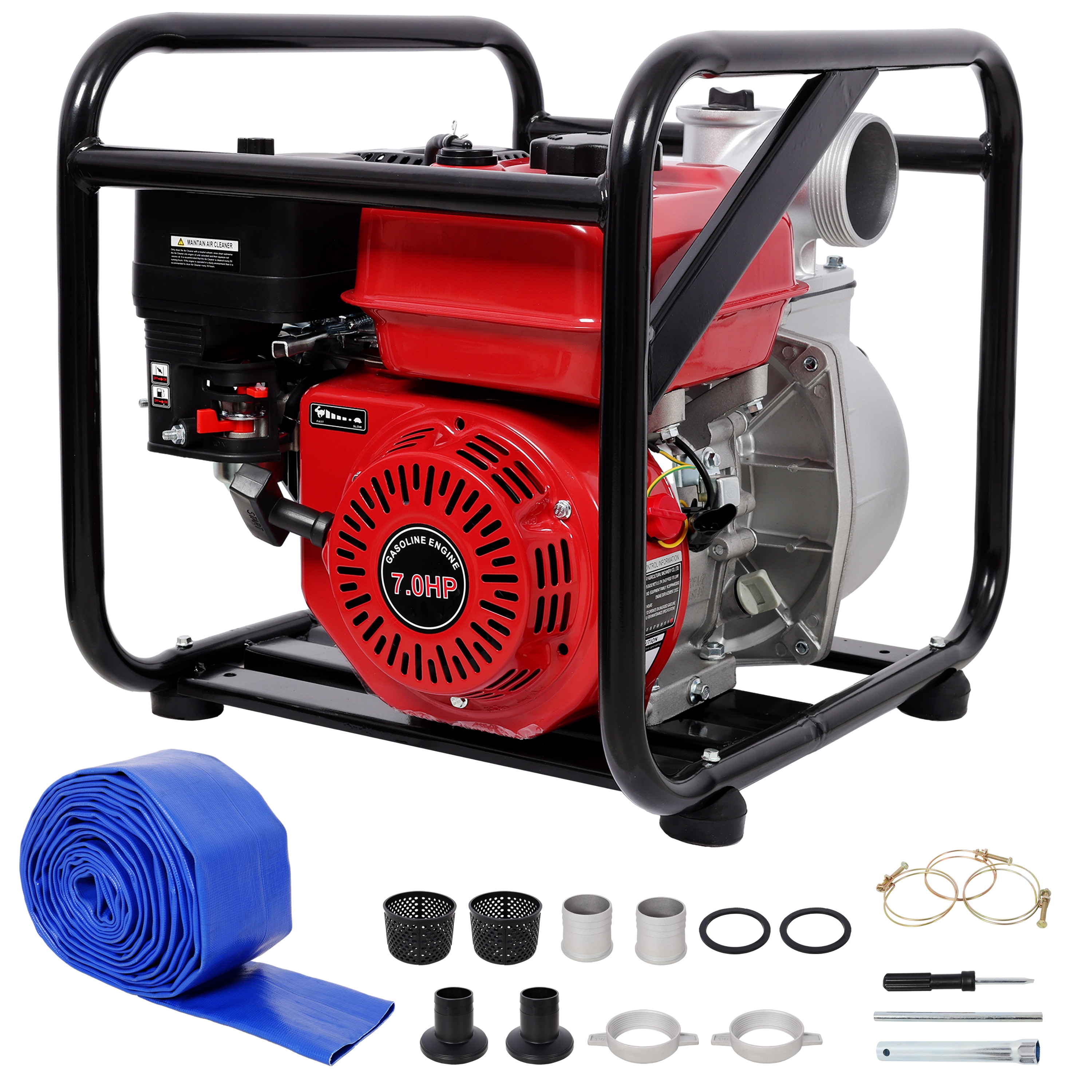 LOVMOR SF-Y-W465P236907 Gas Engine Powered Water Pump 3in  Inlet and Outlet  Flow 264Gpm 7HP Engine 212CC EPA Certificated 3in NPT Connector with 25FT Flat Hose Outlet