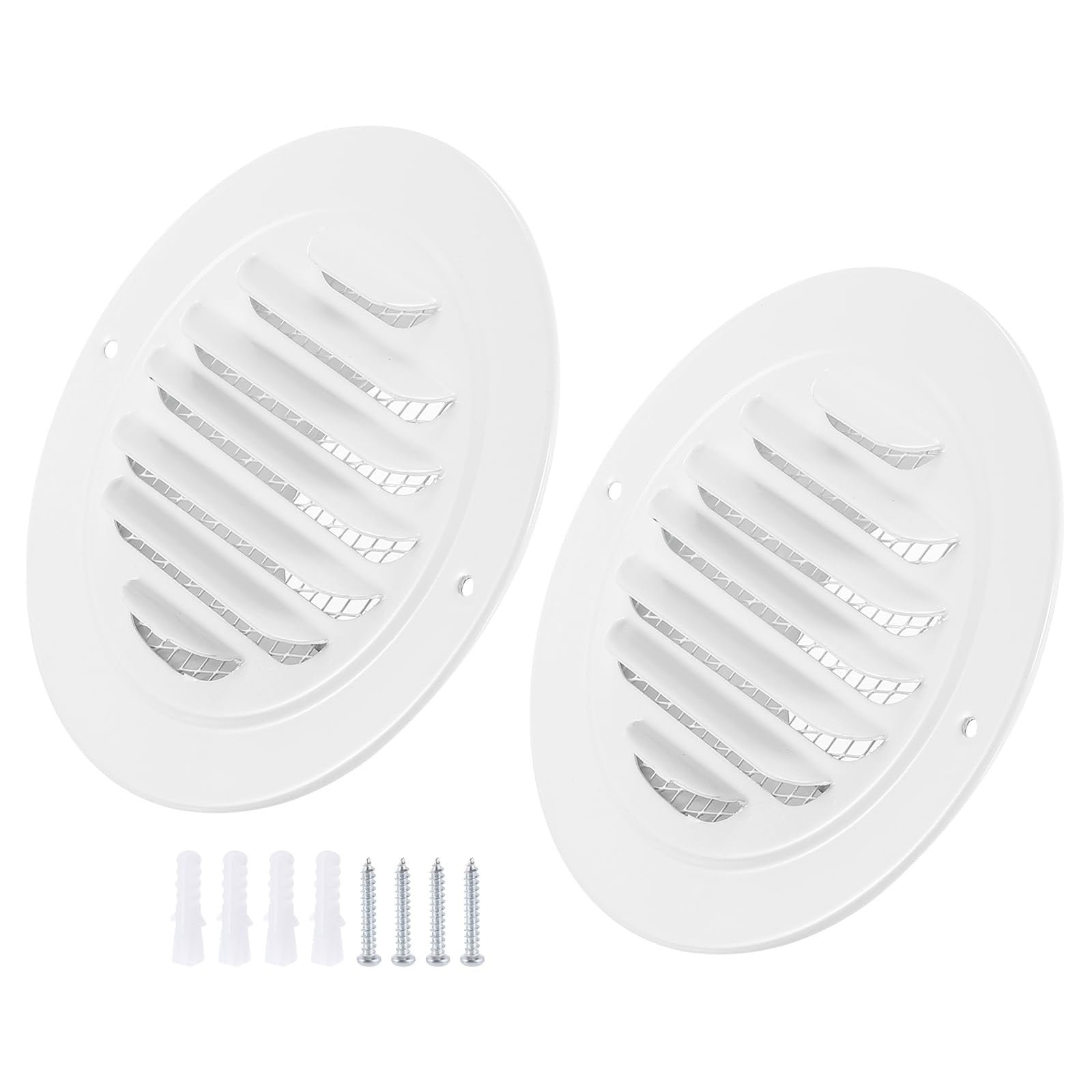 Aoibox  3 in Round Louvered Siding Vent Cover with Screen Mesh 304 Stainless Steel White Wall Soffit Inlet