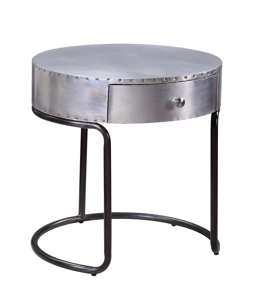 ACME FURNITURE 84882 Brancaster 20-in W x 21-in H Aluminum Metal Round Industrial End Table with Storage Fully Assembled